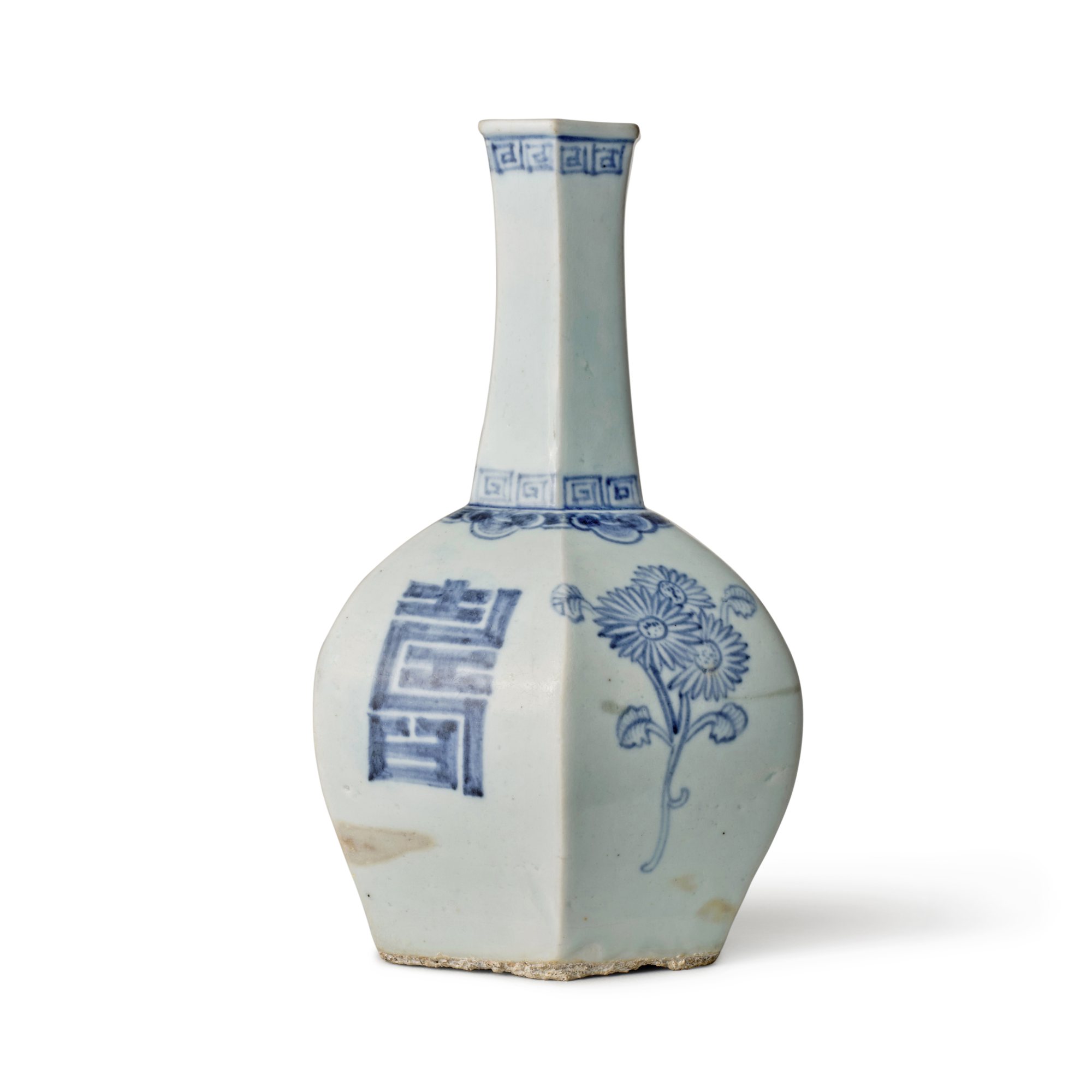 A blue and white 'su' hexagonal bottle vase, Joseon dynasty, 18th