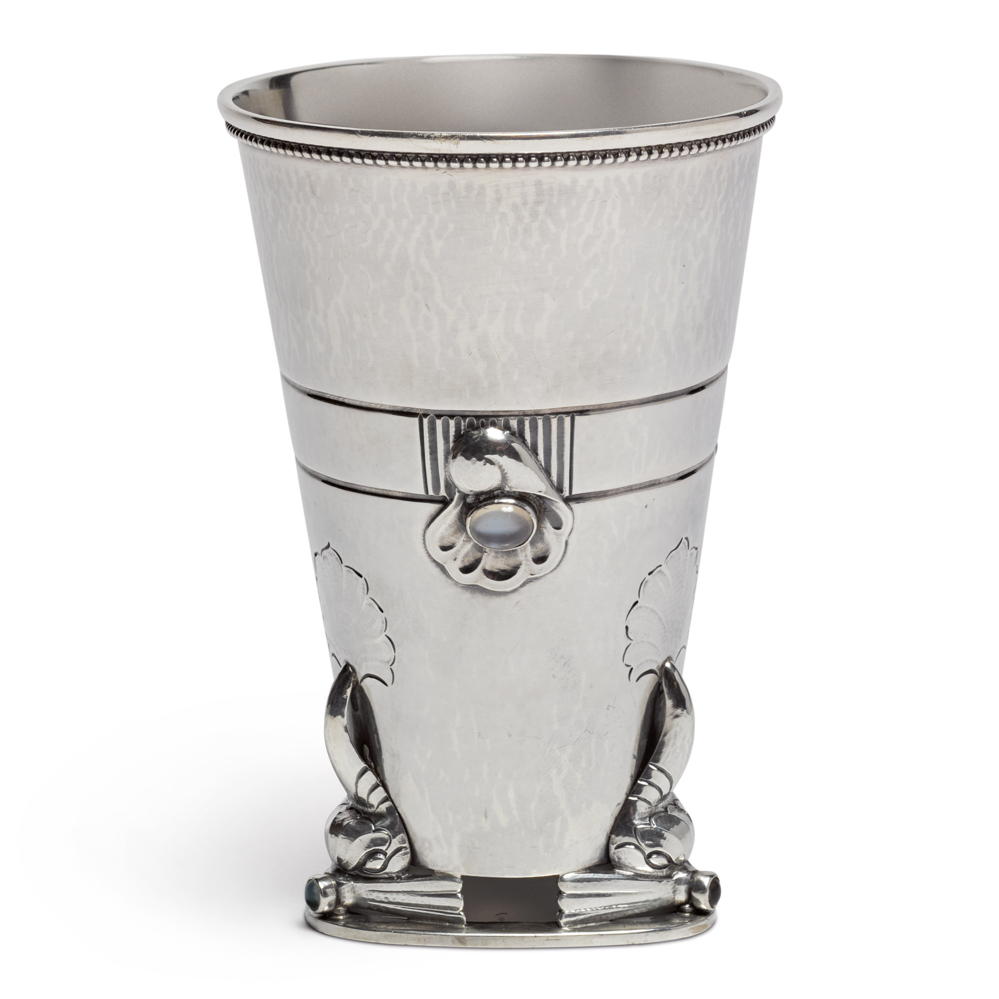 A DANISH SILVER AND HARDSTONE VASE, NO. 118A, JENSEN SILVERSMITHY