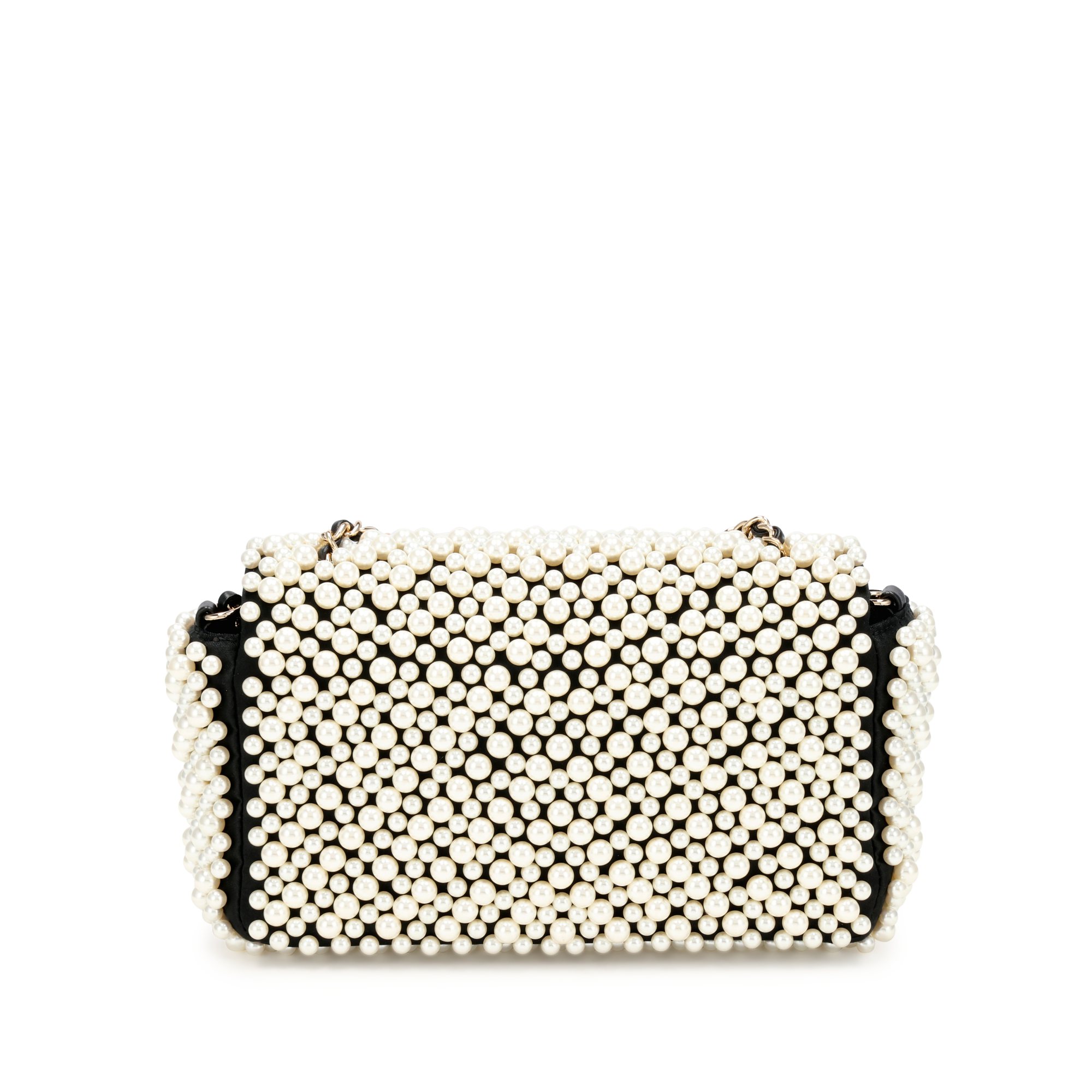 Chanel Black And White Imitation Pearl And Satin Mini Flap Silver