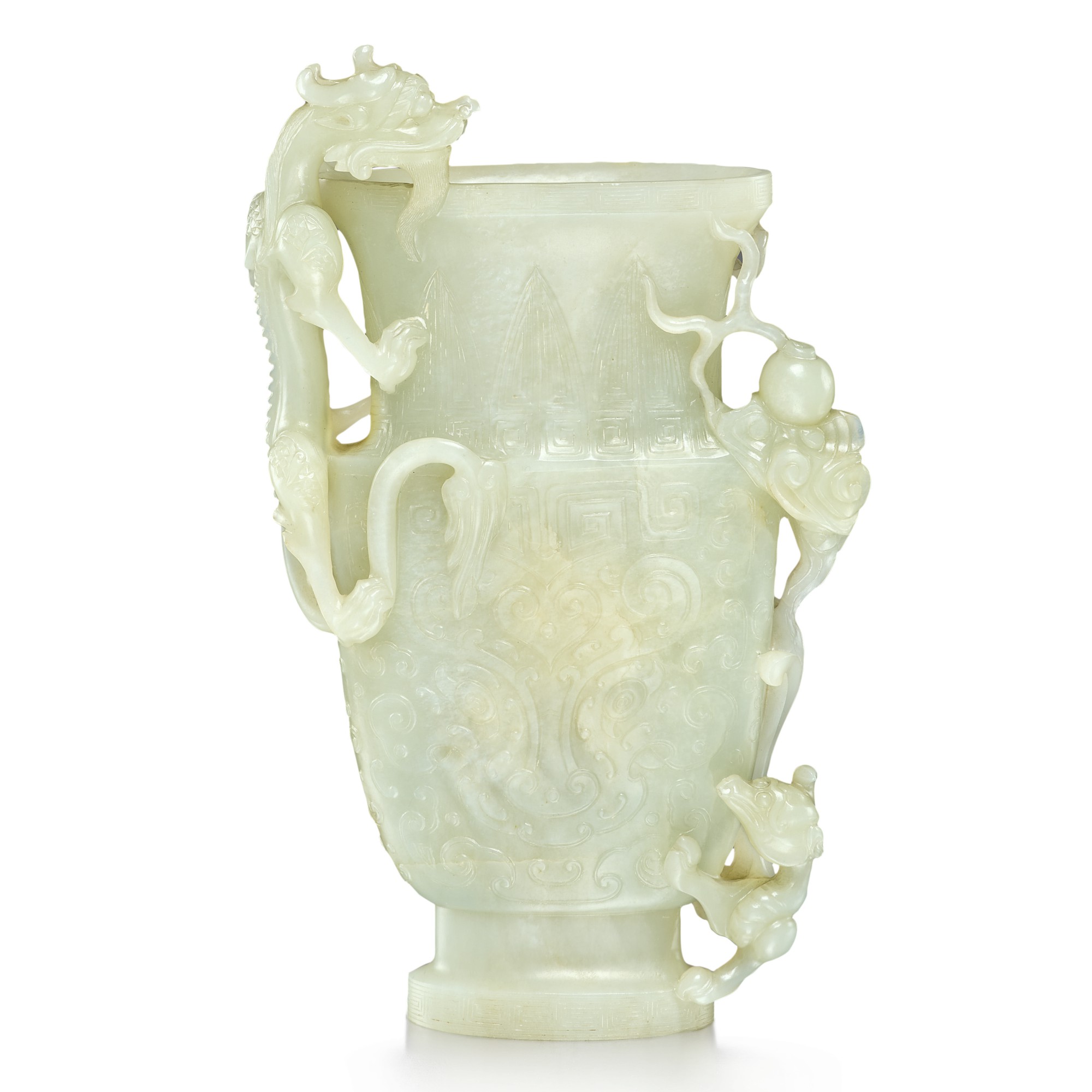An archaistic pale celadon jade 'dragon' vase, Qing dynasty, 19th