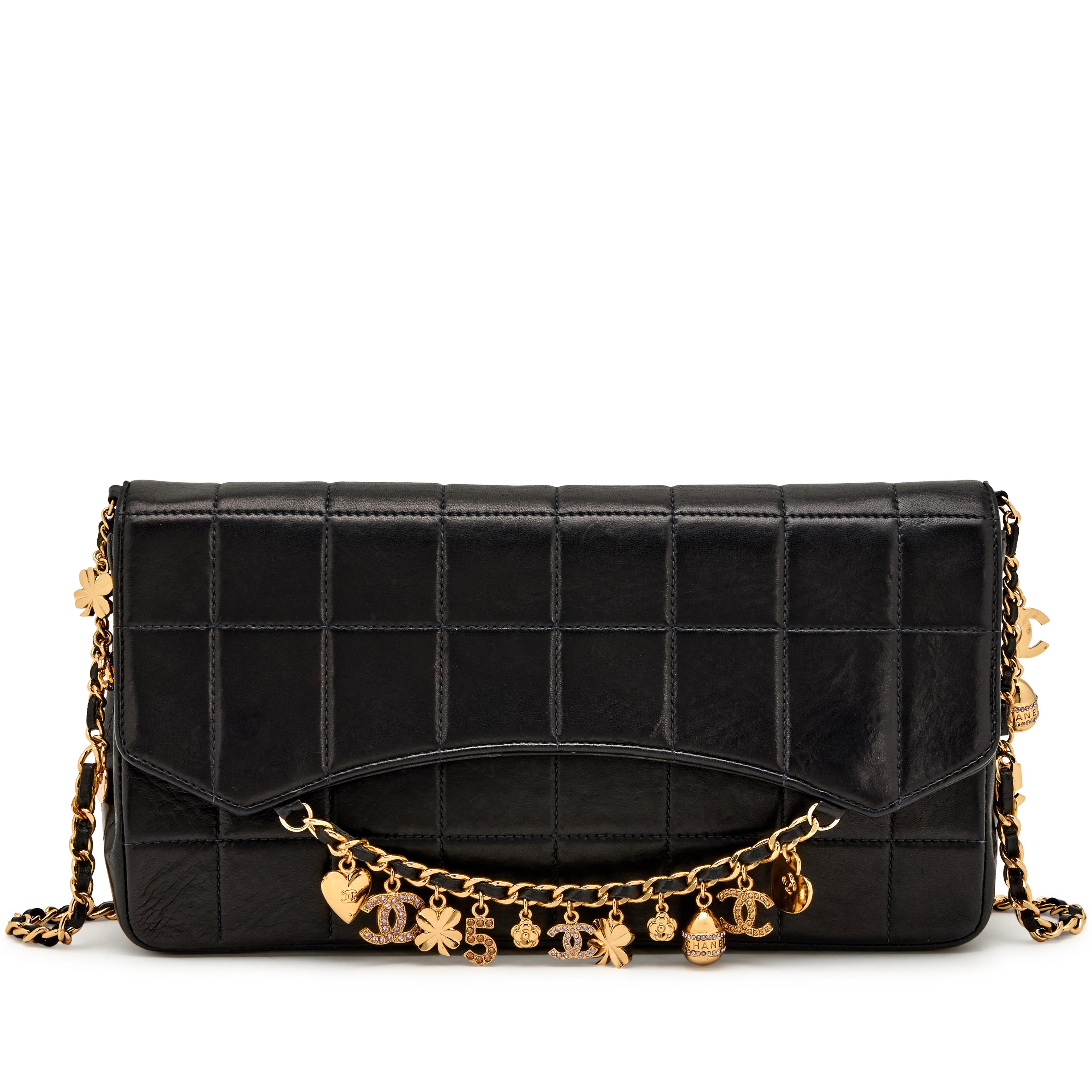 Black Quilted Lambskin Chocolate Bar Lucky Charms Chain Flap Bag Gold  Hardware, 2002-2003