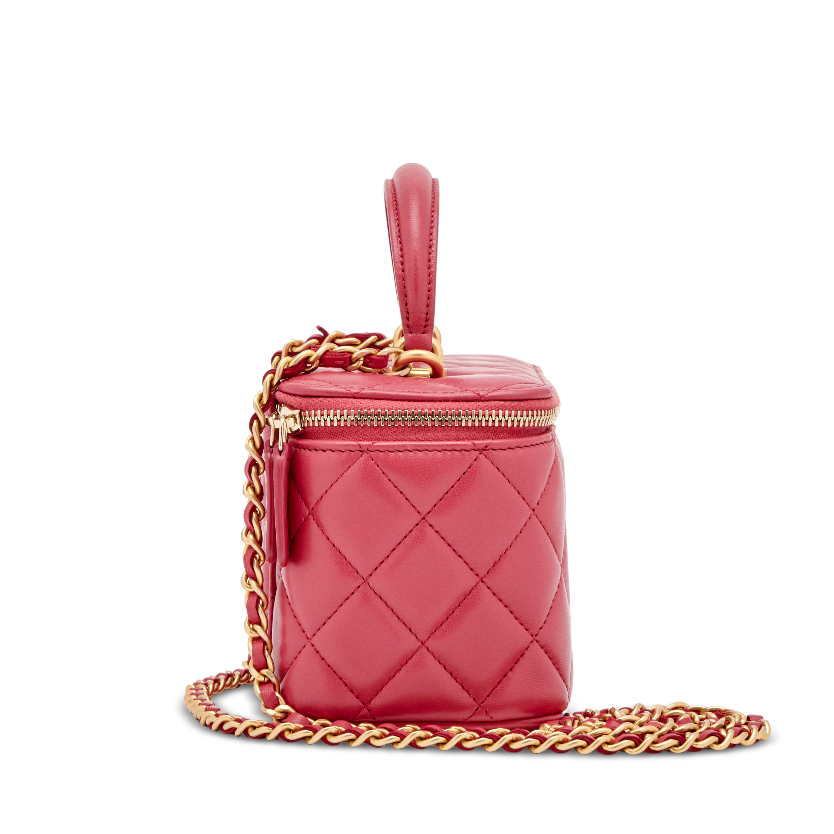 Chanel Mini Round Top Handle Vanity Case Dark Pink Lambskin Gold Hardw –  Madison Avenue Couture