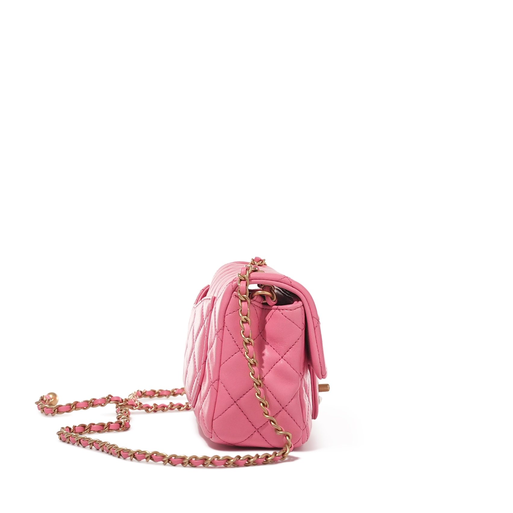 Chanel Pink Quilted Lambskin Pearl Crush Flap Bag Brushed Gold