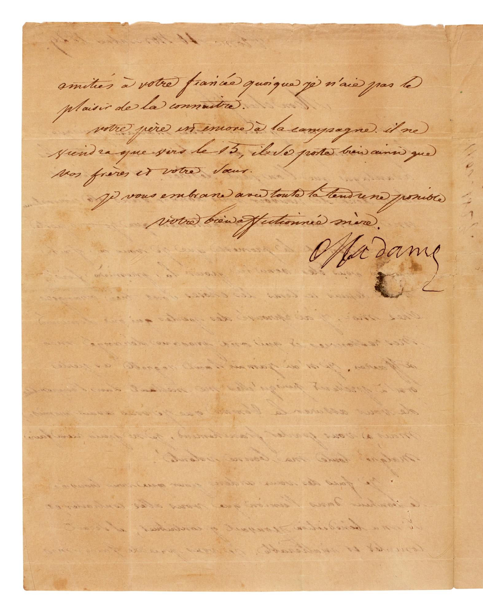 LETIZIA BONAPARTE letter signed by Napoleon's mother, to her American