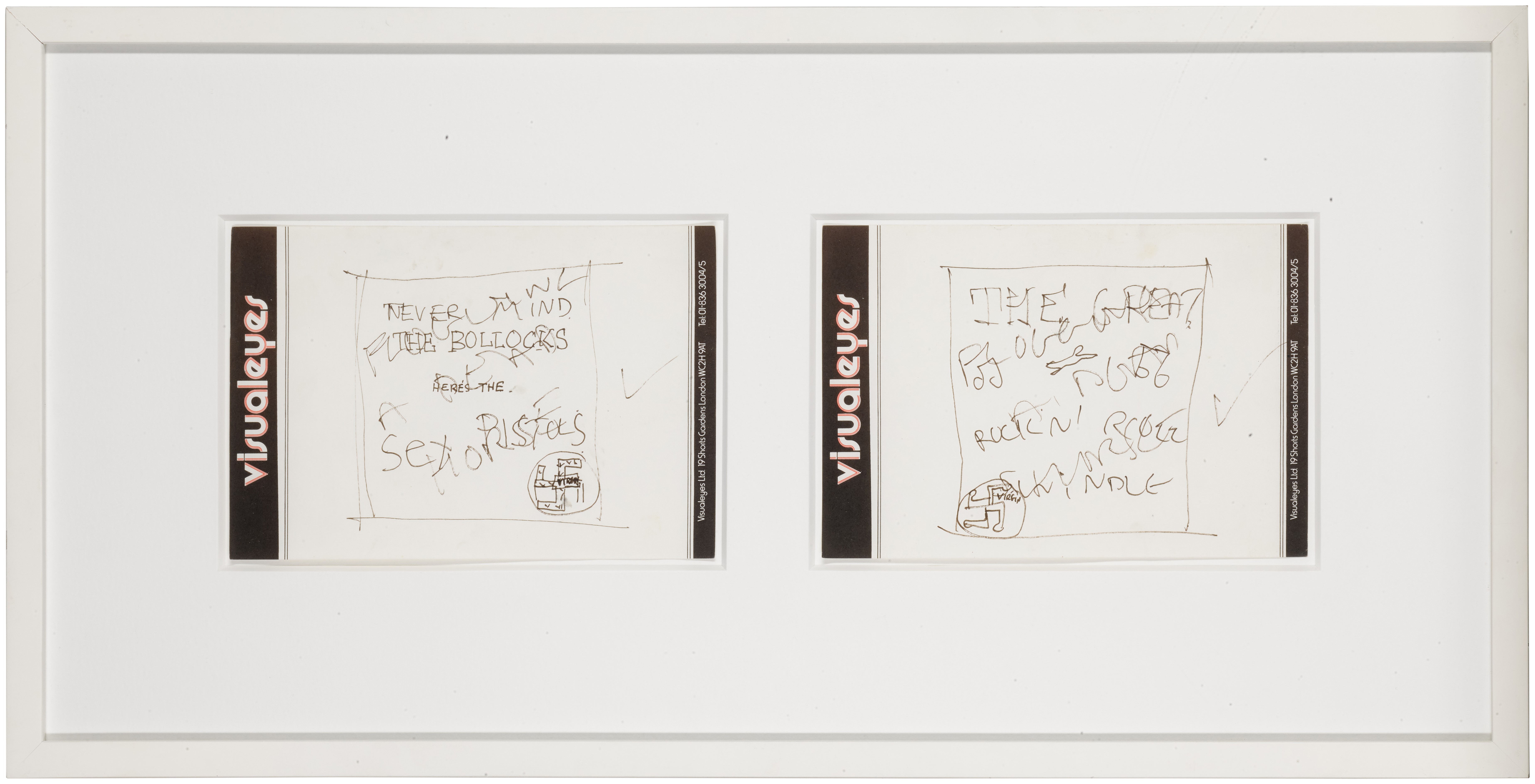 Jamie Reid Flogging A Dead Horse, two preliminary drawing designs