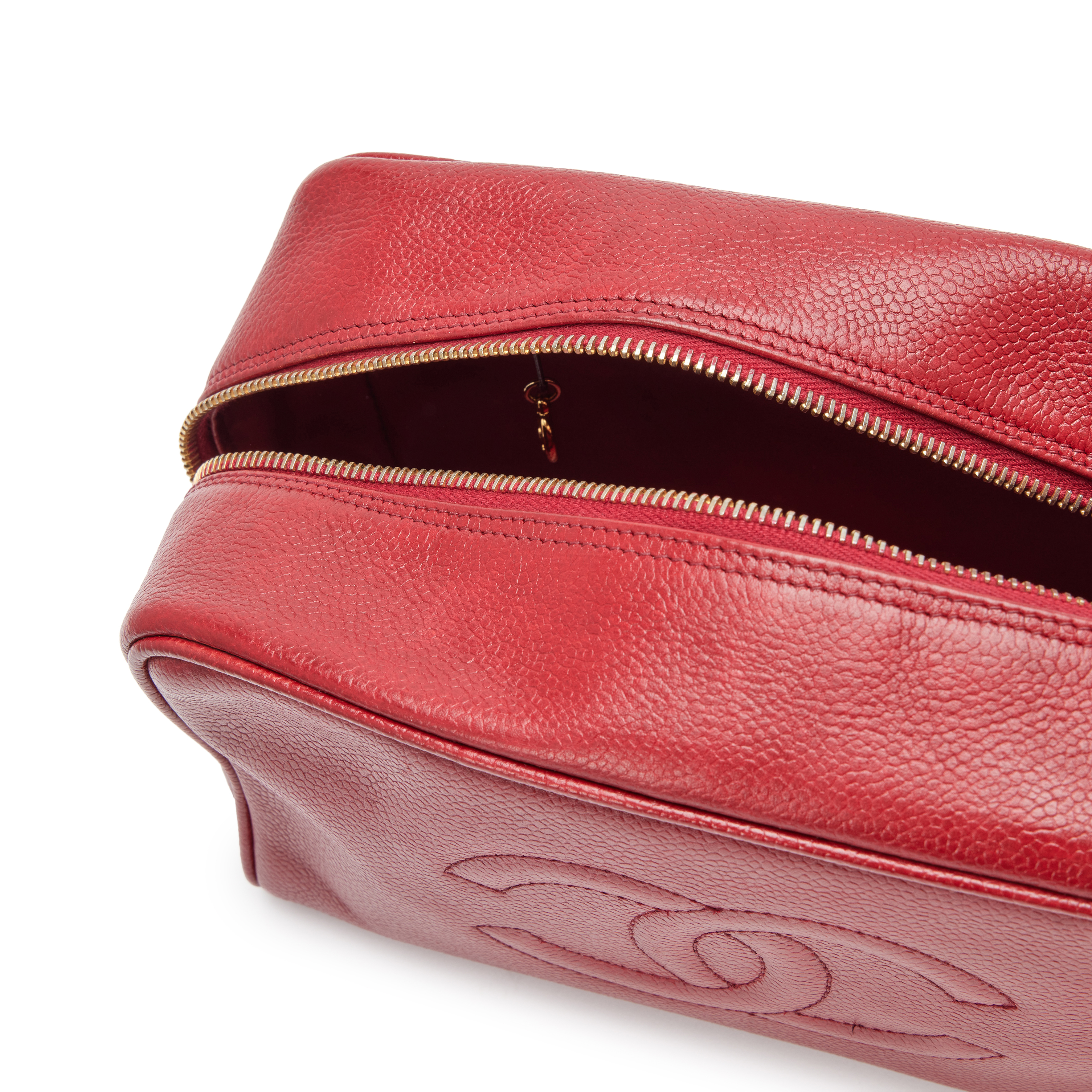 Chanel Vintage Vintage Red Caviar Toiletry Case Gold Hardware