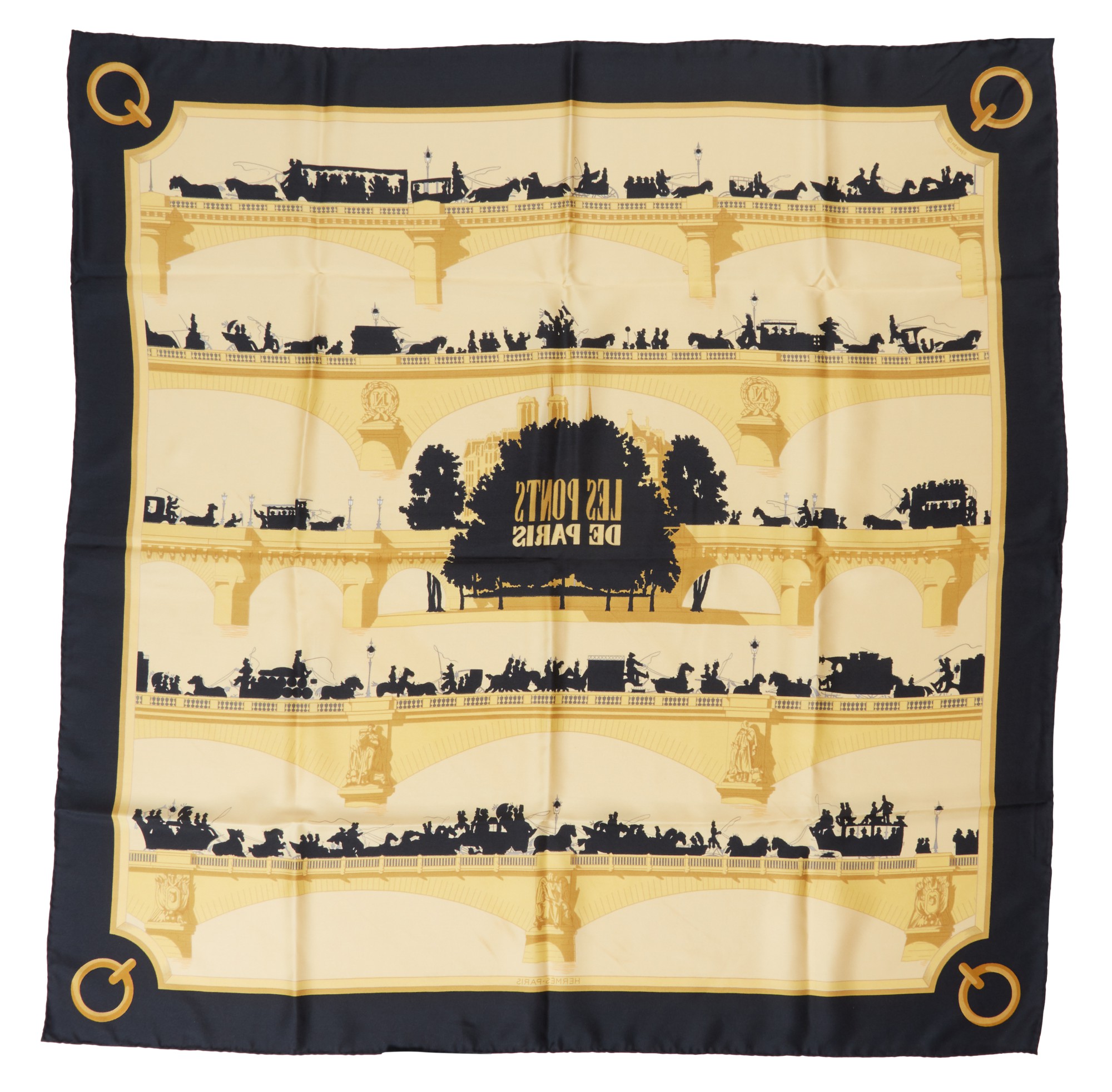 Hermès Multicolor Silk Les Ponts De Paris By Hugo Grygkar Scarf 90