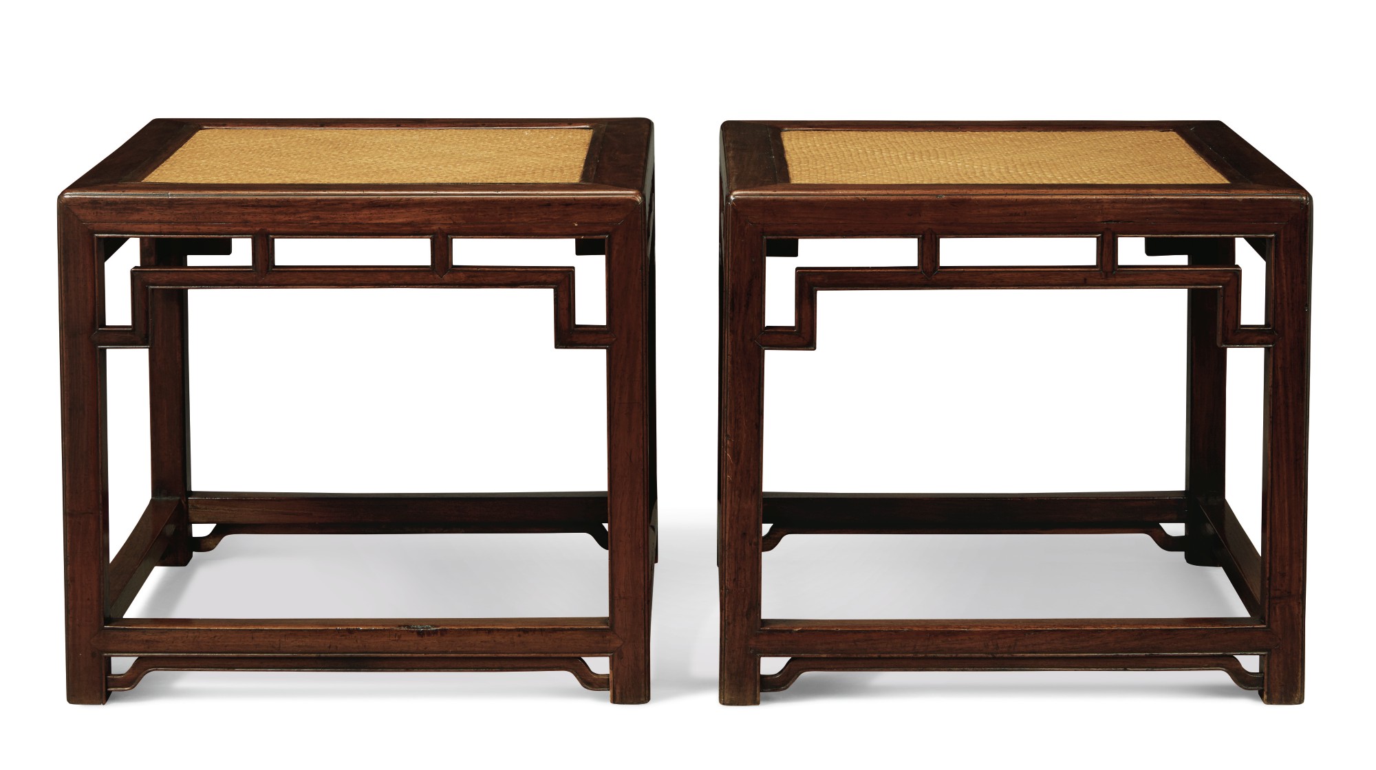 A pair of large 'huanghuali' waistless square stools (Fangdeng), 17th ...