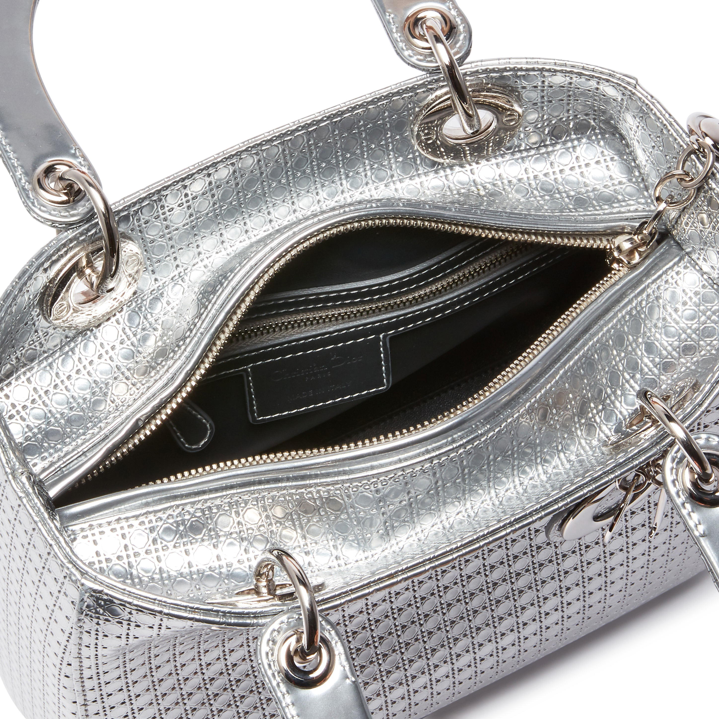 Dior Micro Bag Silver CHRISTIAN DIOR Metallic Silver Patent Micro