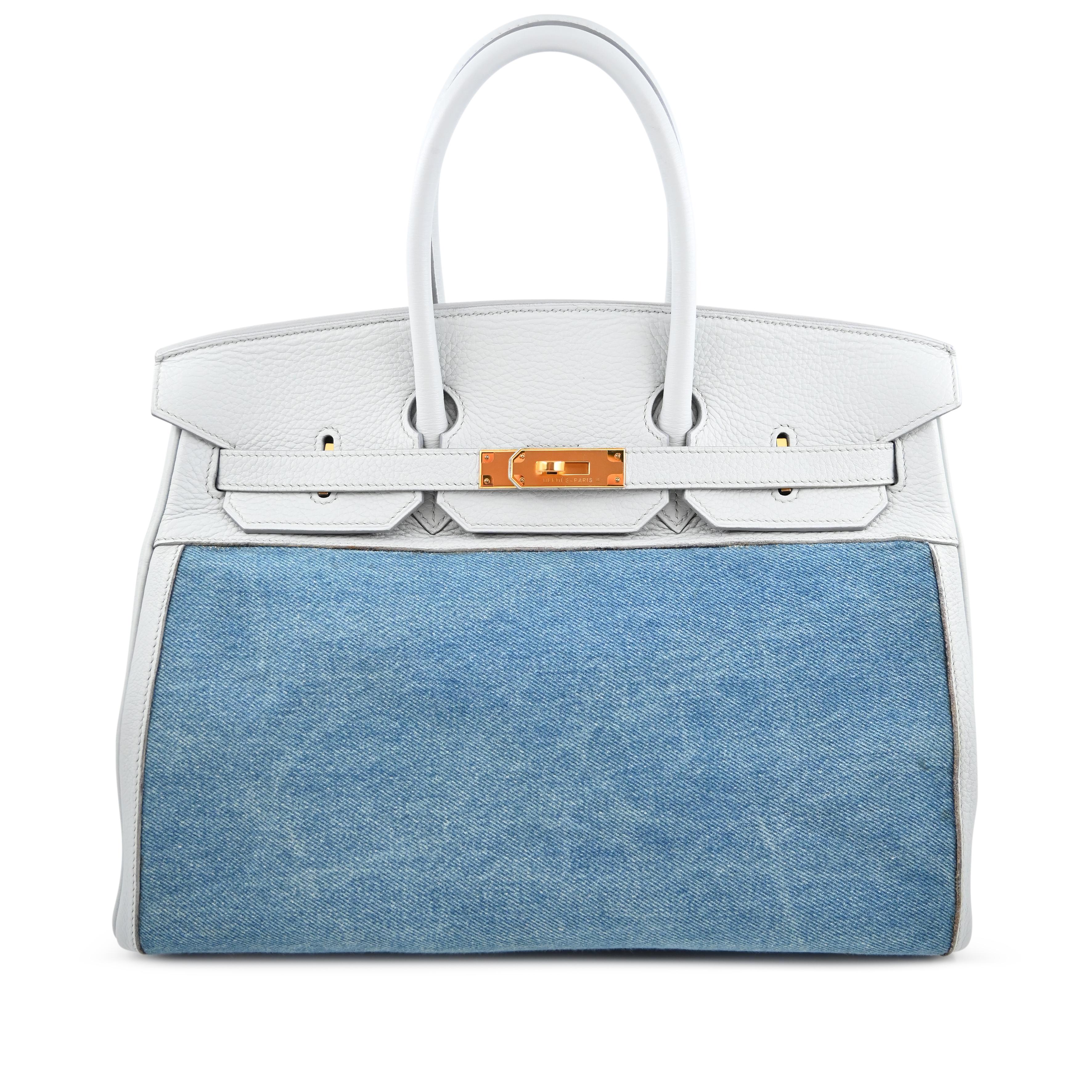 Hermès Vintage White Clemence And Denim Birkin 35 Gold Hardware