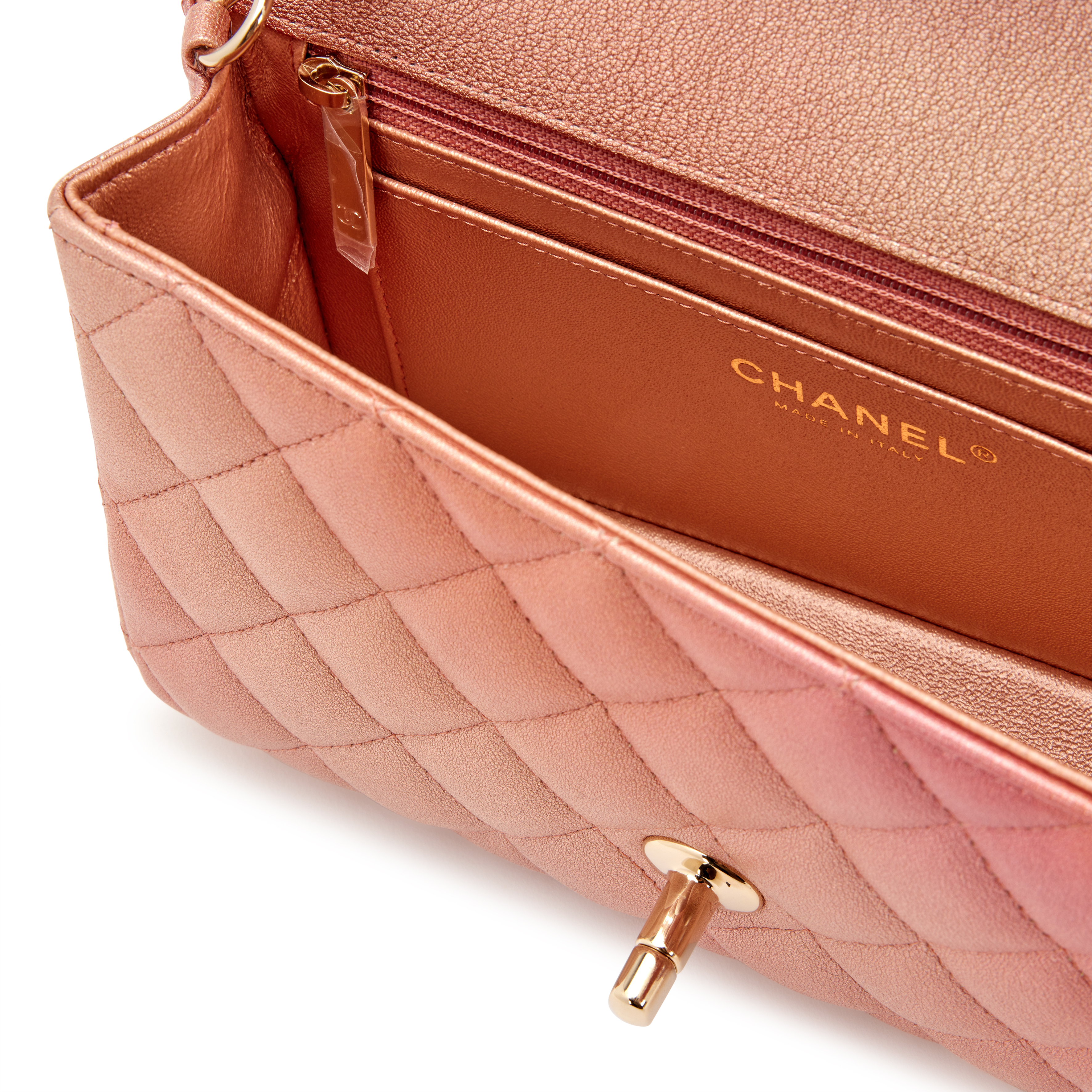 Chanel Pink Ombre Quilted Metallic Lambskin Mini Rectangular
