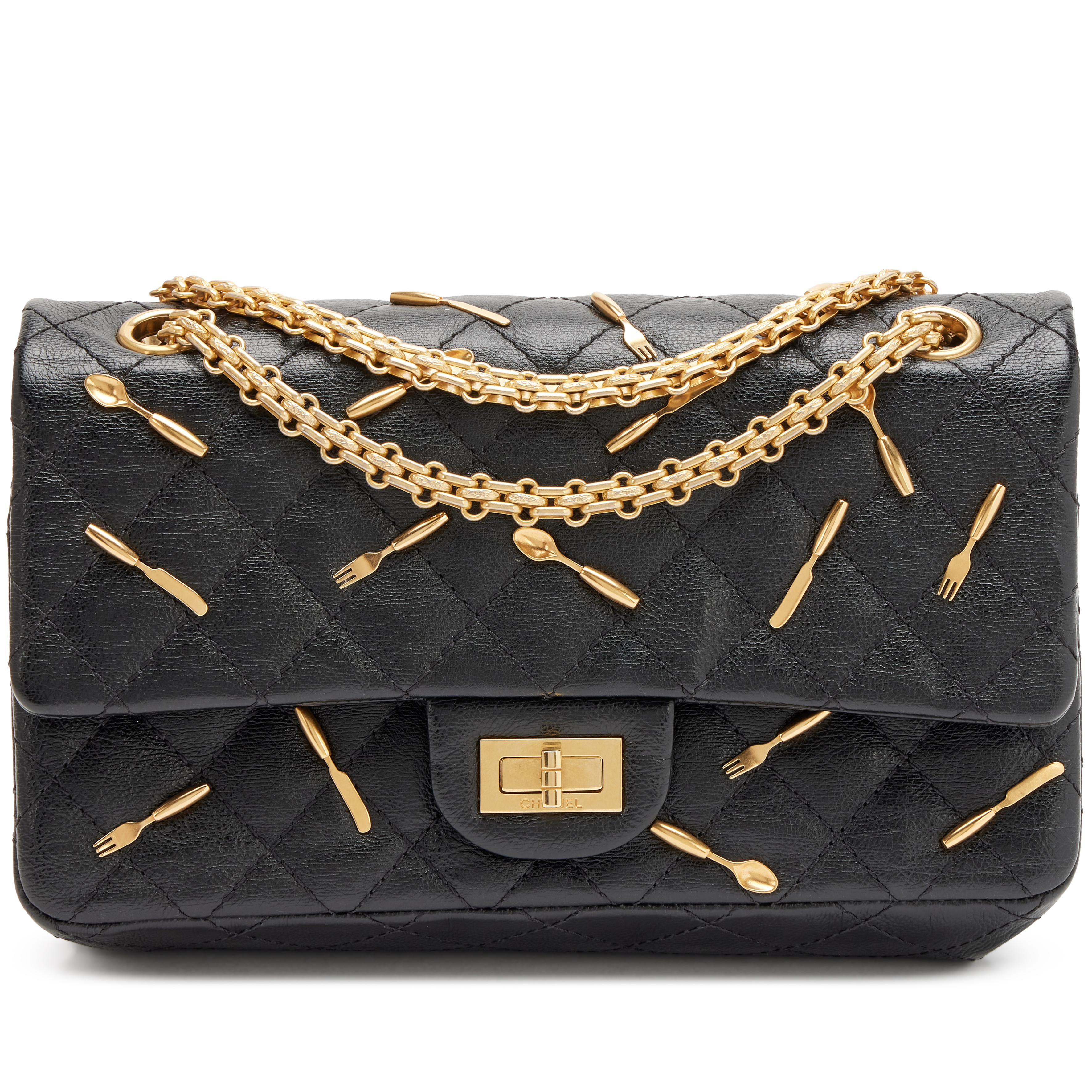 Chanel Black Quilted Calfskin Utensil Charms Brasserie 2.55