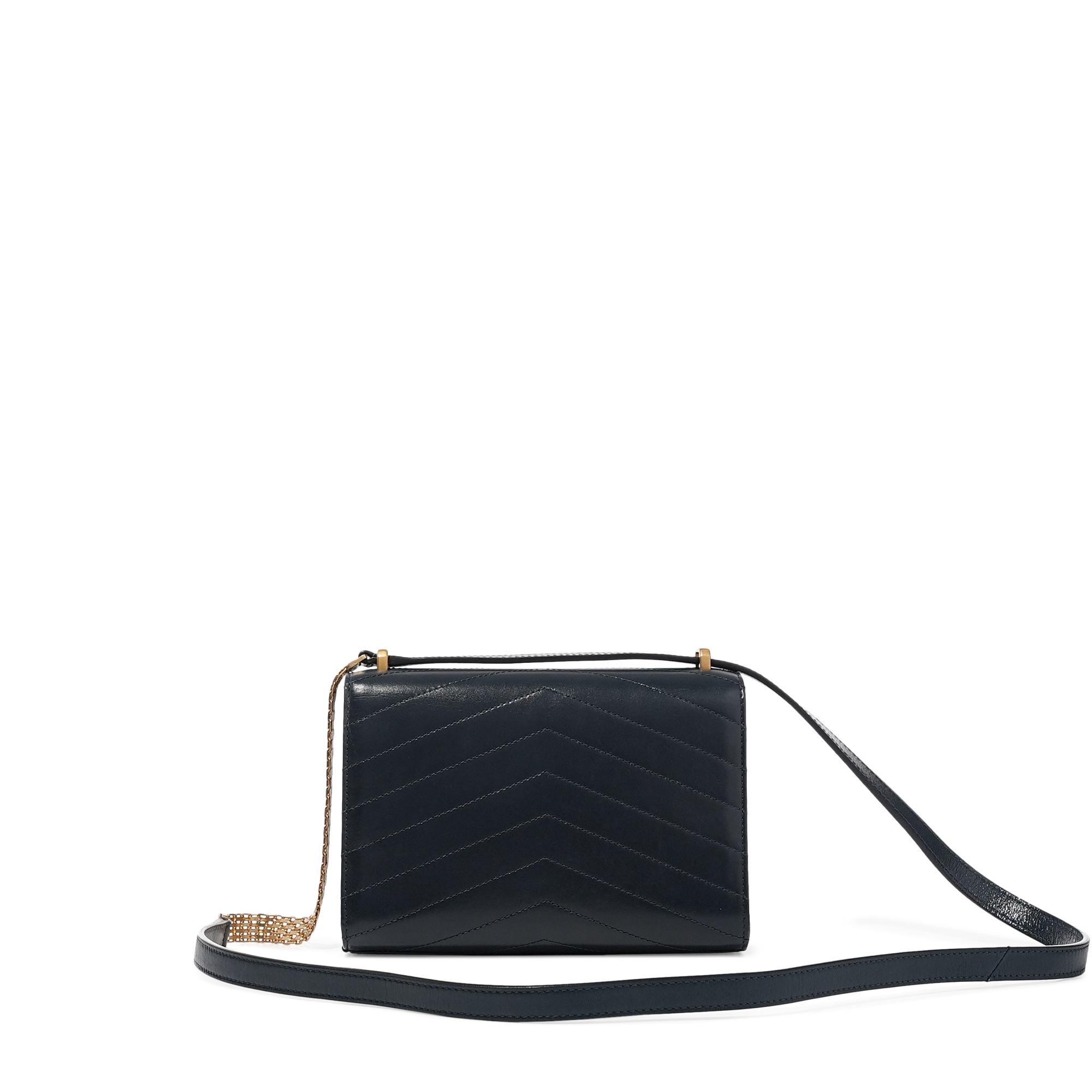 Chanel Navy Chevron Calfskin Flap Bag Aged Gold Hardware