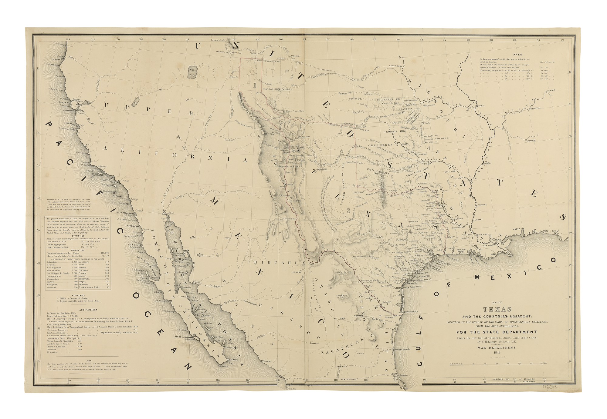 EMORY, WILLIAM H. Map of Texas and the Countries Adjacent Compiled