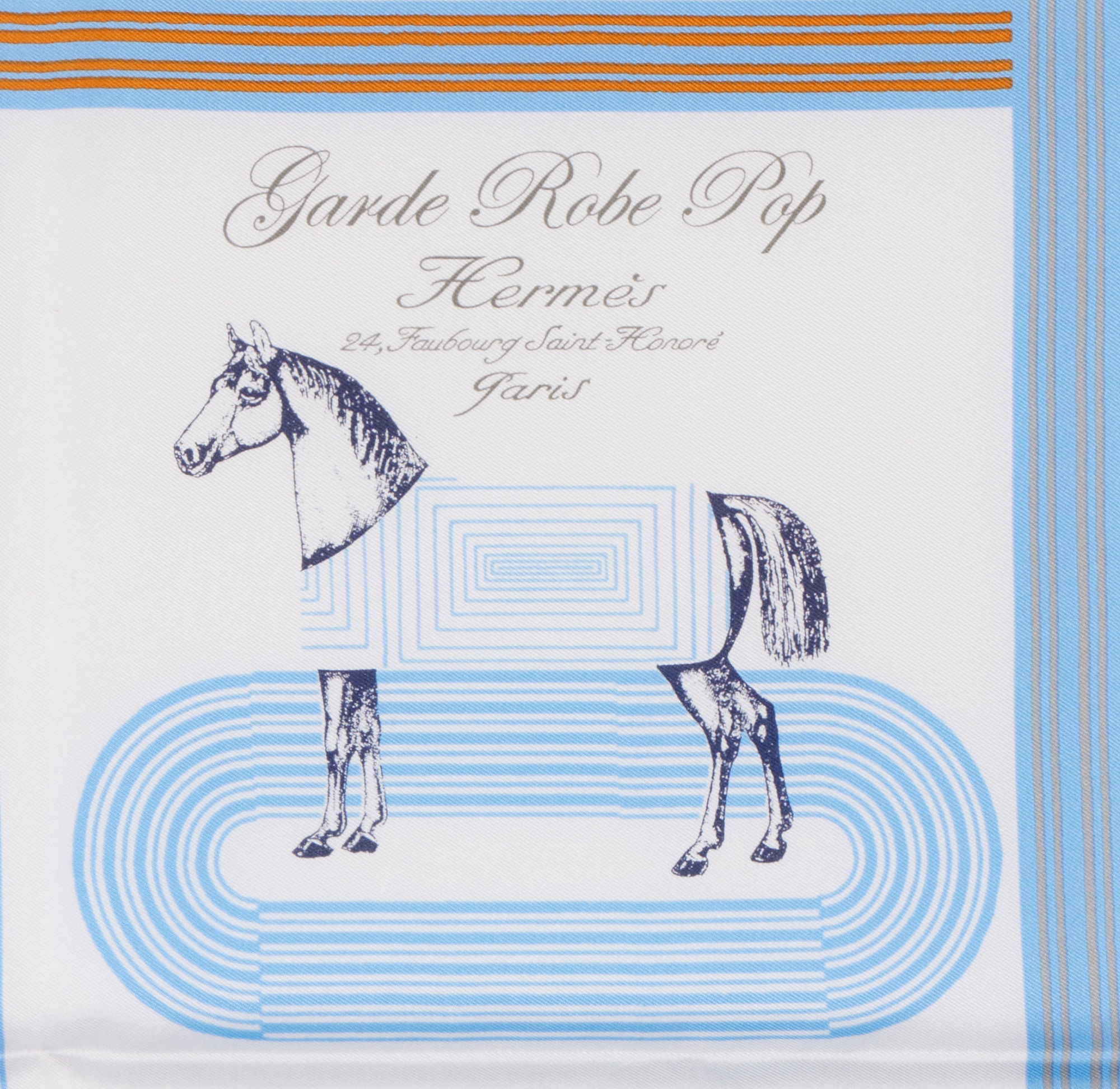 Hermès Blue, White, Orange And Yellow Silk Garde-Robe Pop Scarf 40