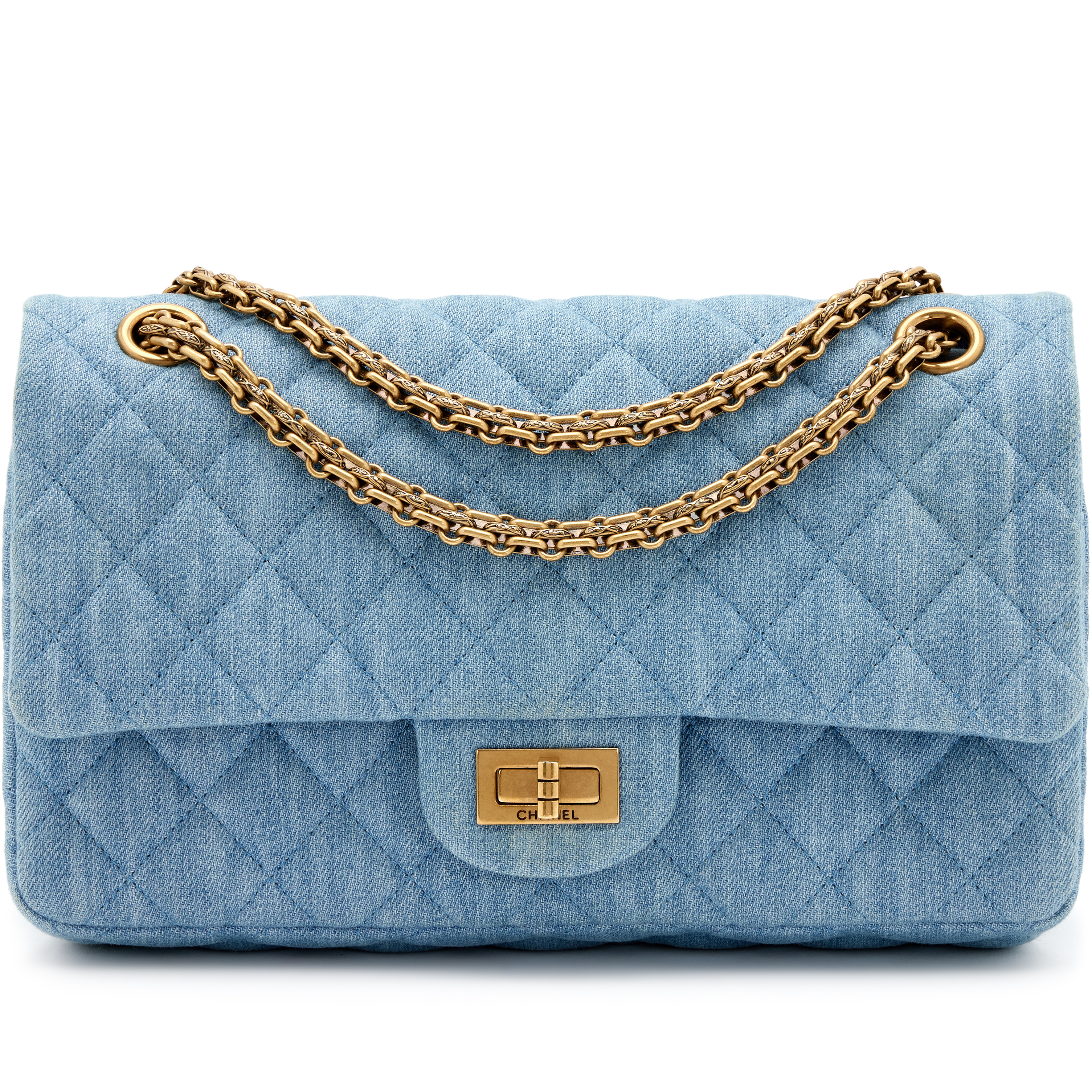 Chanel Blue Quilted Denim 2.55 Reissue 225 Double Flap Bag Aged