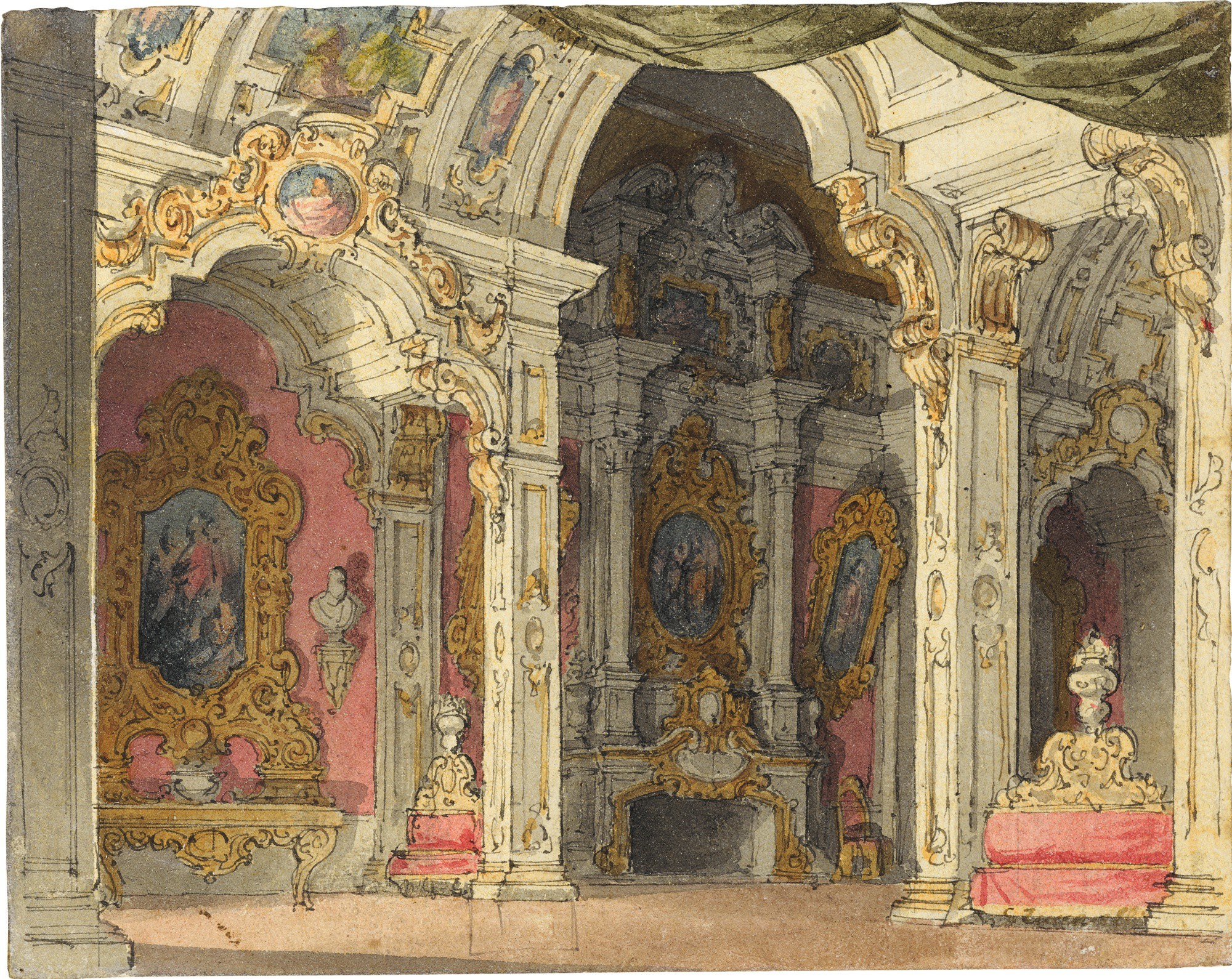 GIOVANNI ZUCCARELLI FOUR SET DESIGNS A) A STAGE DESIGN FOR