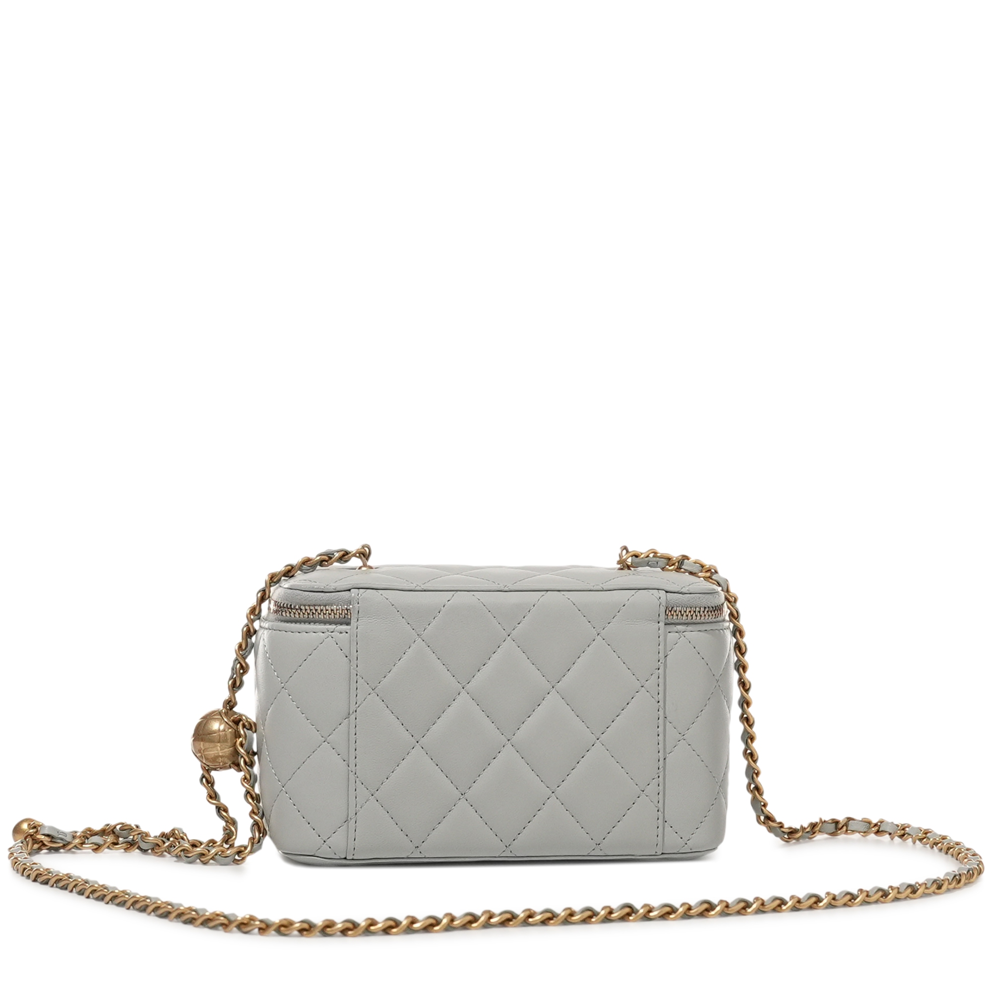 Light Blue Quilted Lambskin Pearl Crush Long Vanity Case Aged Gold Hardware, 2023 - Image 4
