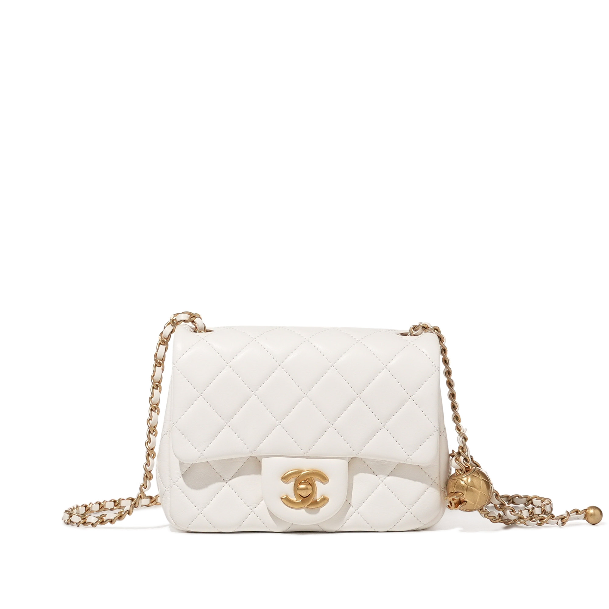Chanel White Quilted Lambskin Pearl Crush Mini Flap Bag Aged Gold