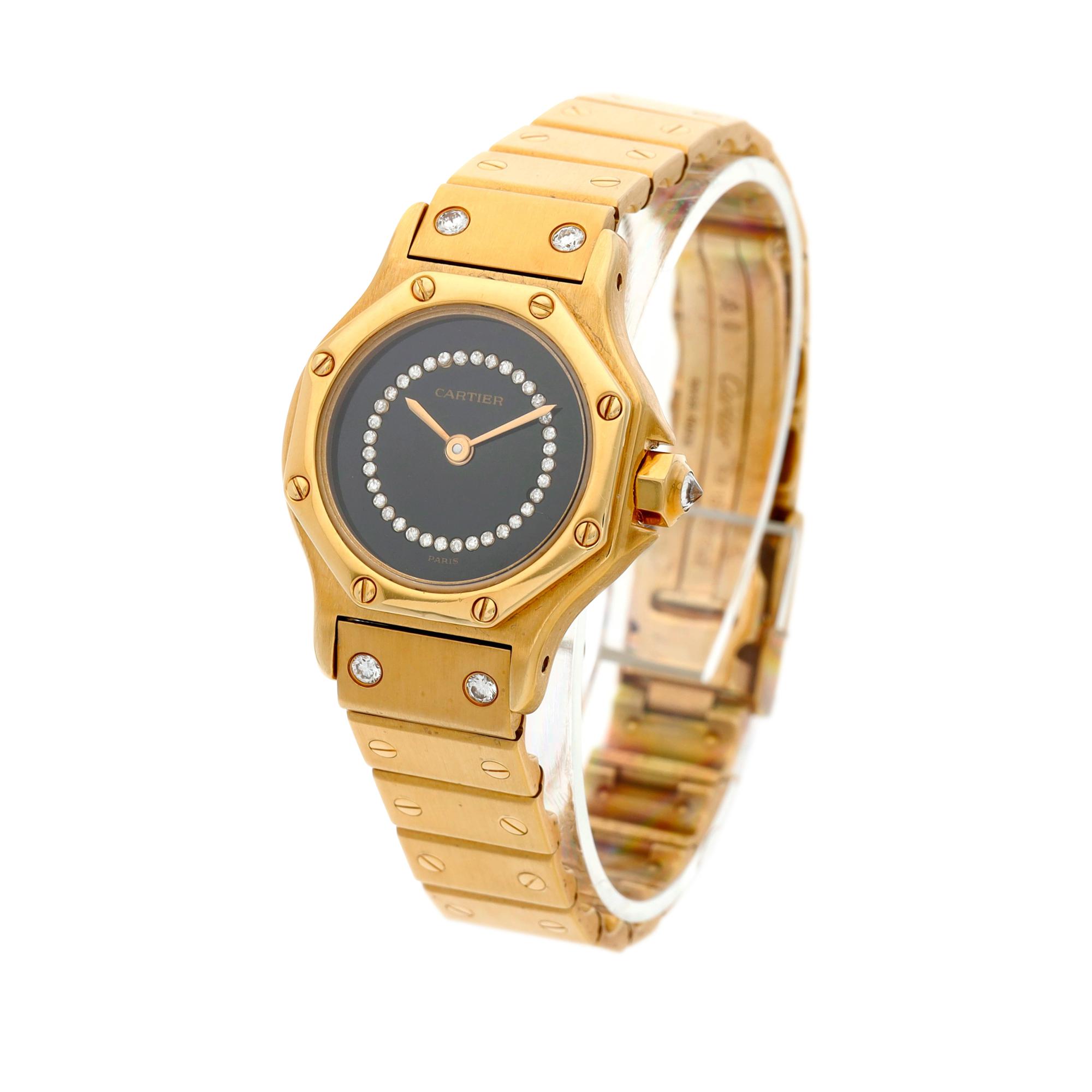 Santos Octagon, A yellow gold and diamondset bracelet watch, Circa