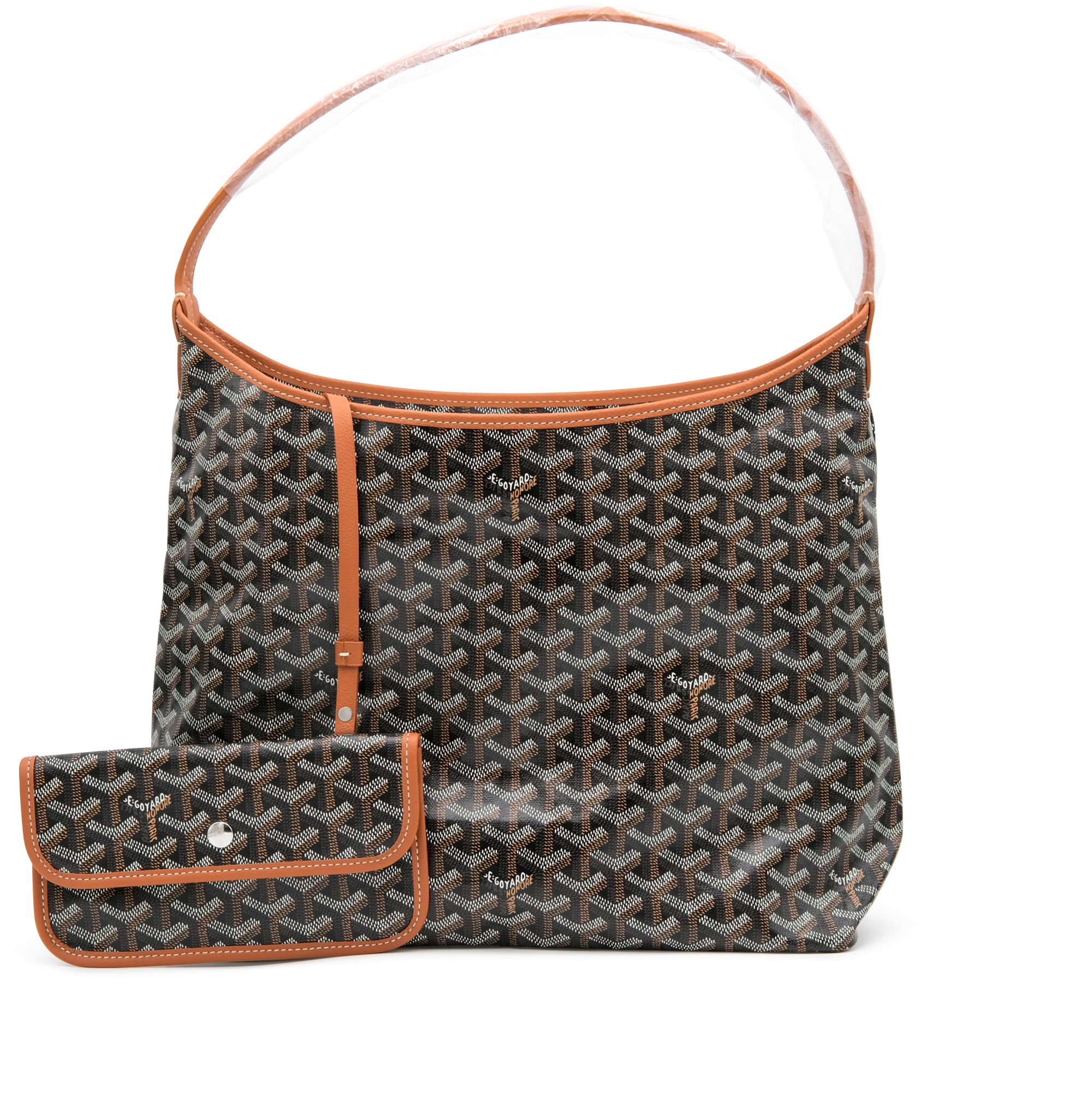 レア【GOYARD】ブラック キャンバス BOHEME HOBO ハンドバッグ Goyard Black Goyardine Canvas And Tan Chevroches Calfskin