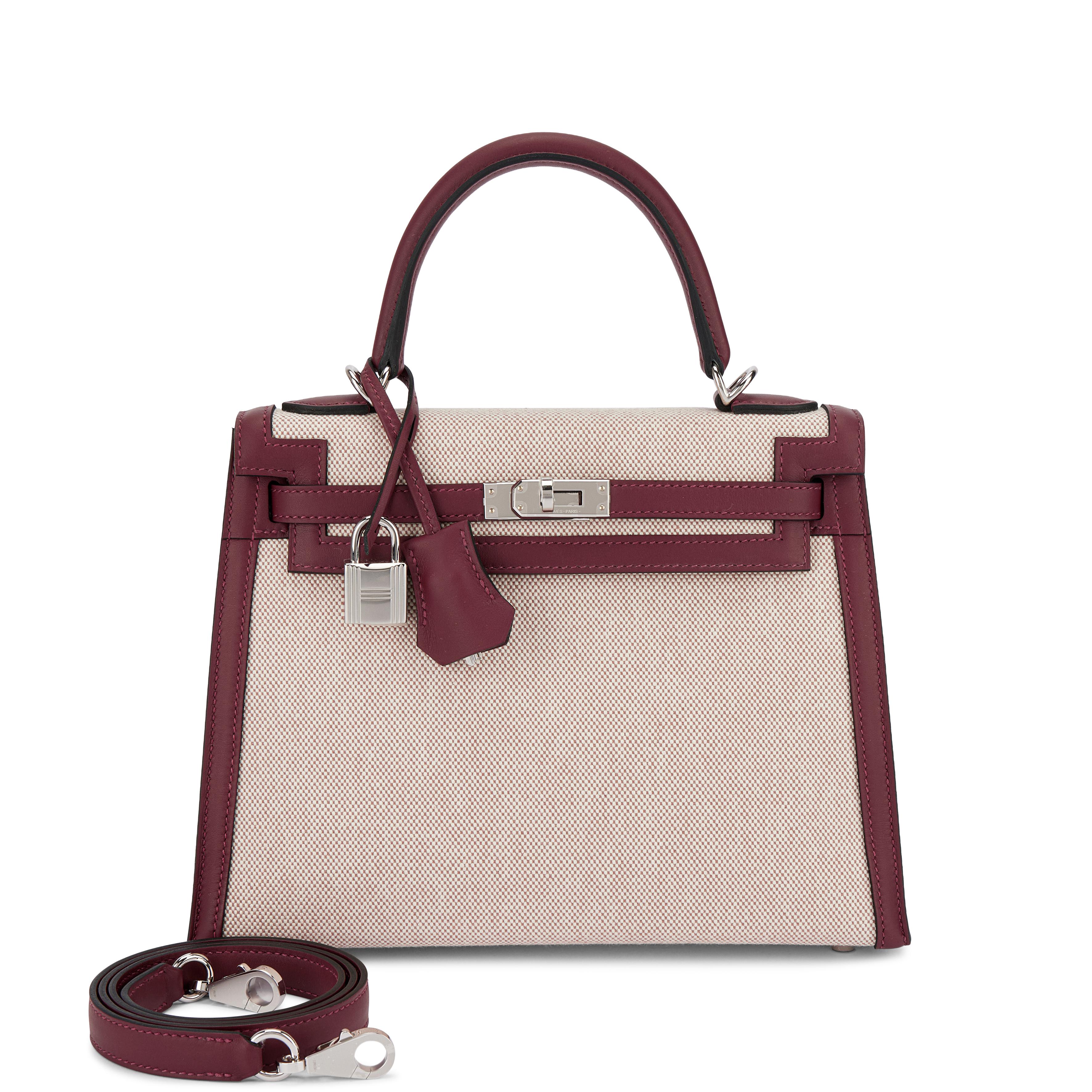 Hermès Rouge H Swift And Ecru Toile Kelly 25 Sellier Palladium