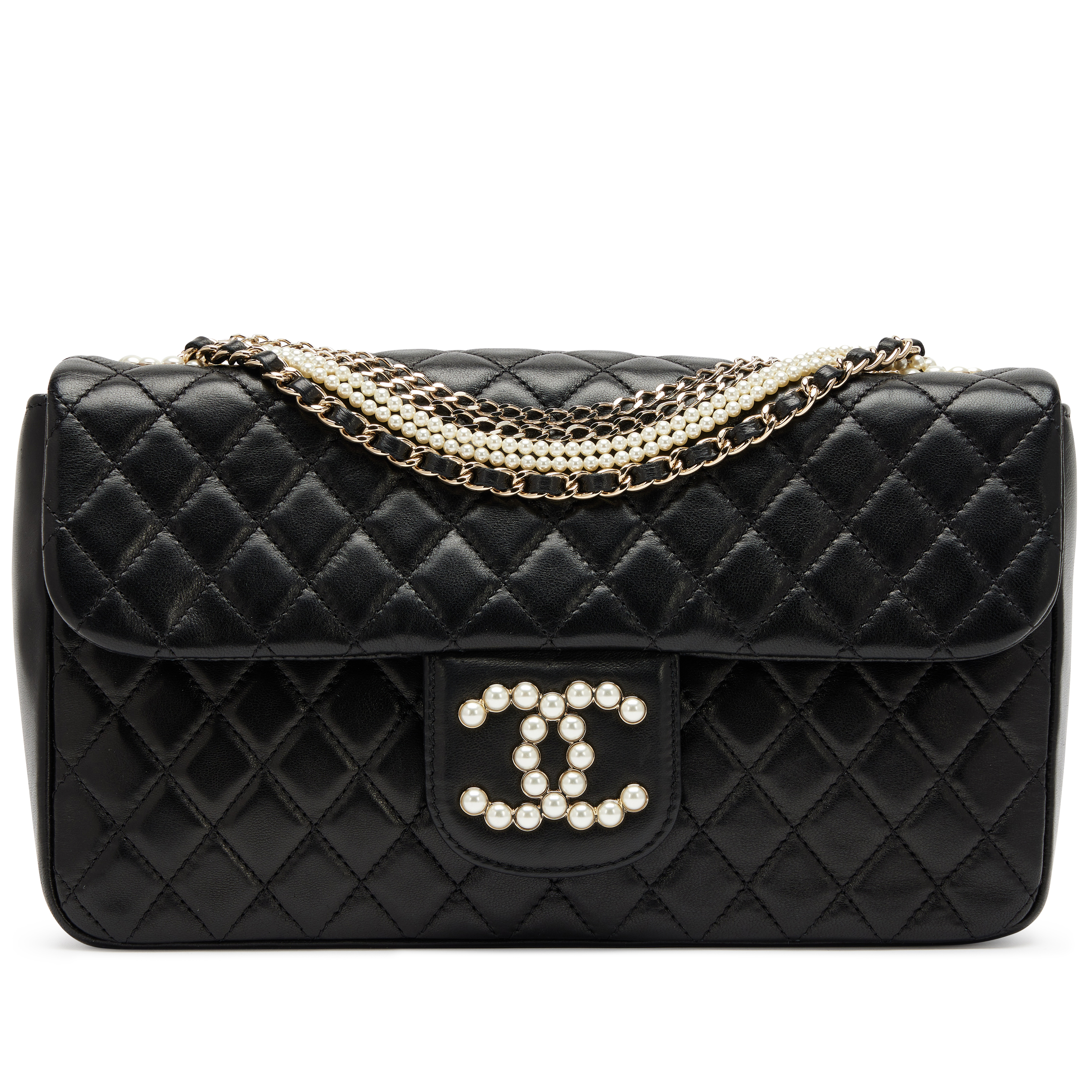 Chanel Black Quilted Lambskin Westminster Imitation Pearl Flap Bag