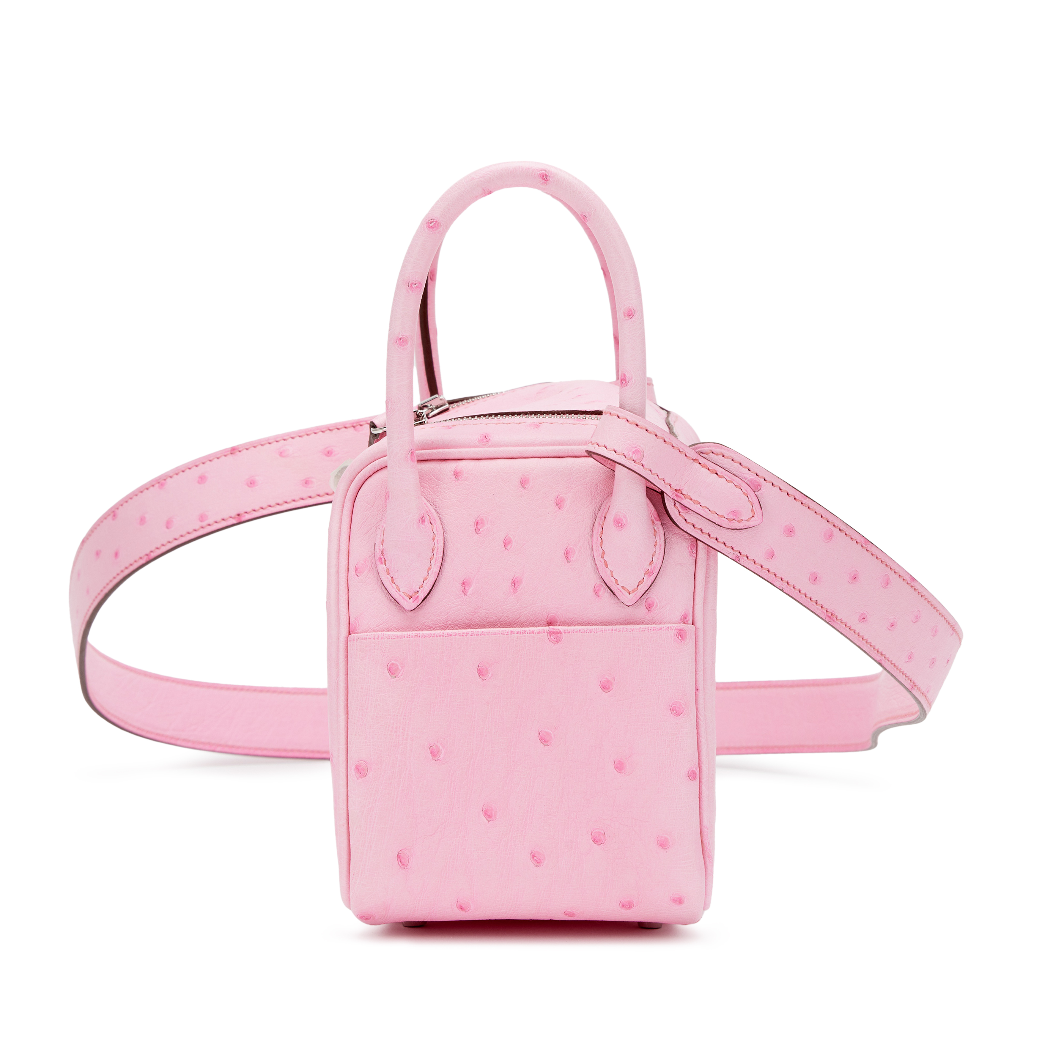 Hermès 5P Bubblegum Pink Ostrich Mini Lindy 20 Palladium Hardware