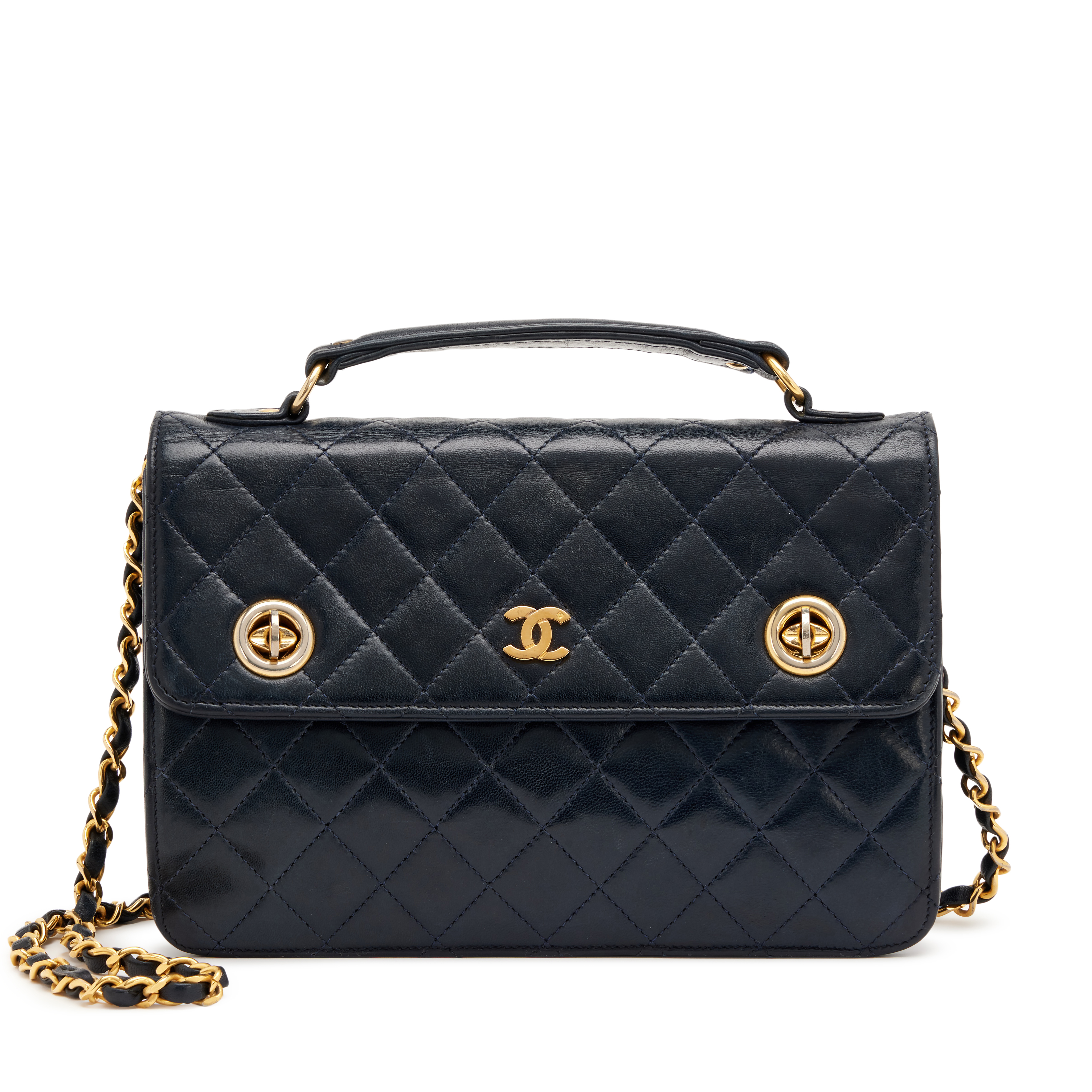 【ヴィンテージ】Rank:S☆Chanel Navy C19 Bag Small 31 バック Chanel Vintage Navy Blue Quilted Lambskin CC Double Turn