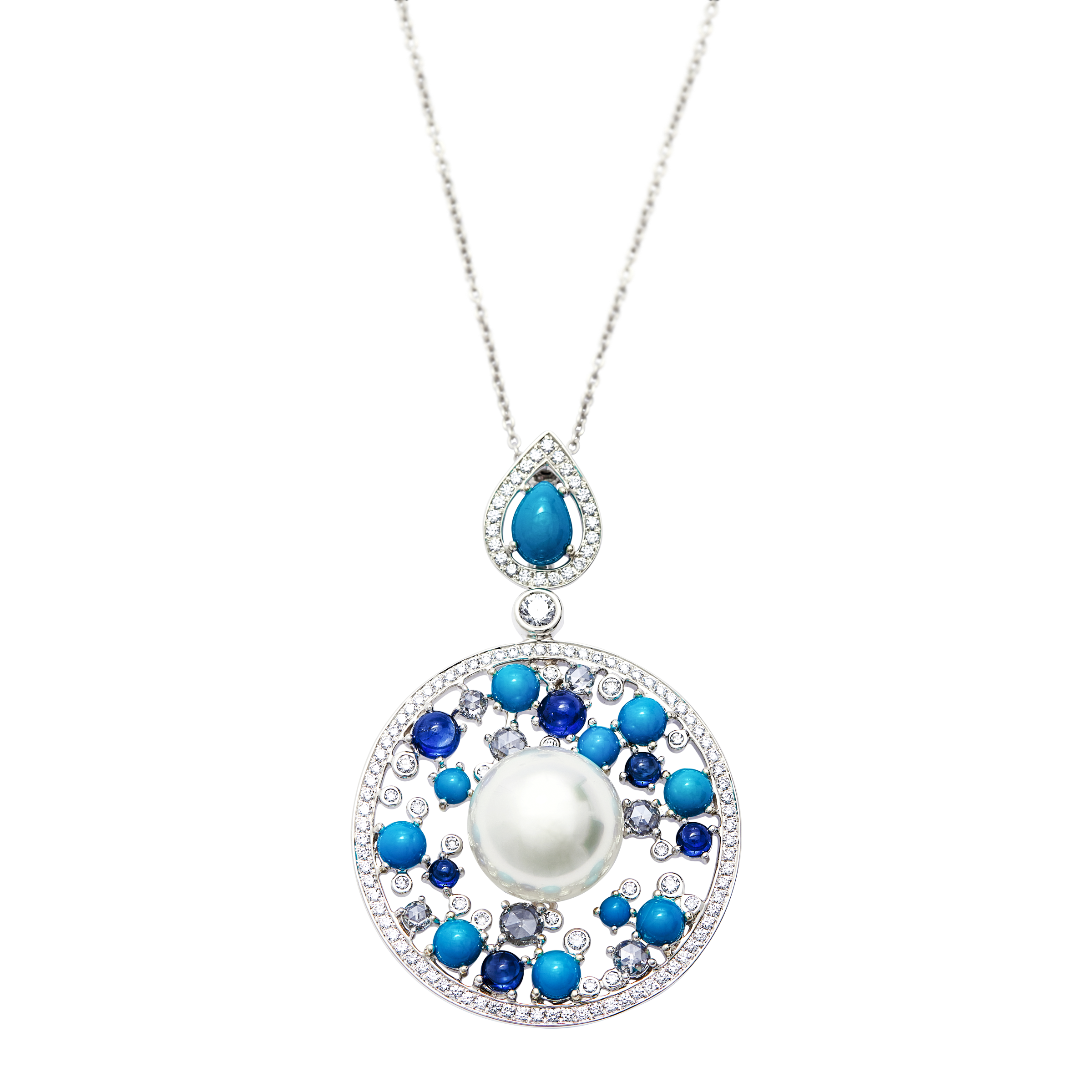 Autore White Gold, Cultured Pearl, Turquoise, Sapphire And Diamond