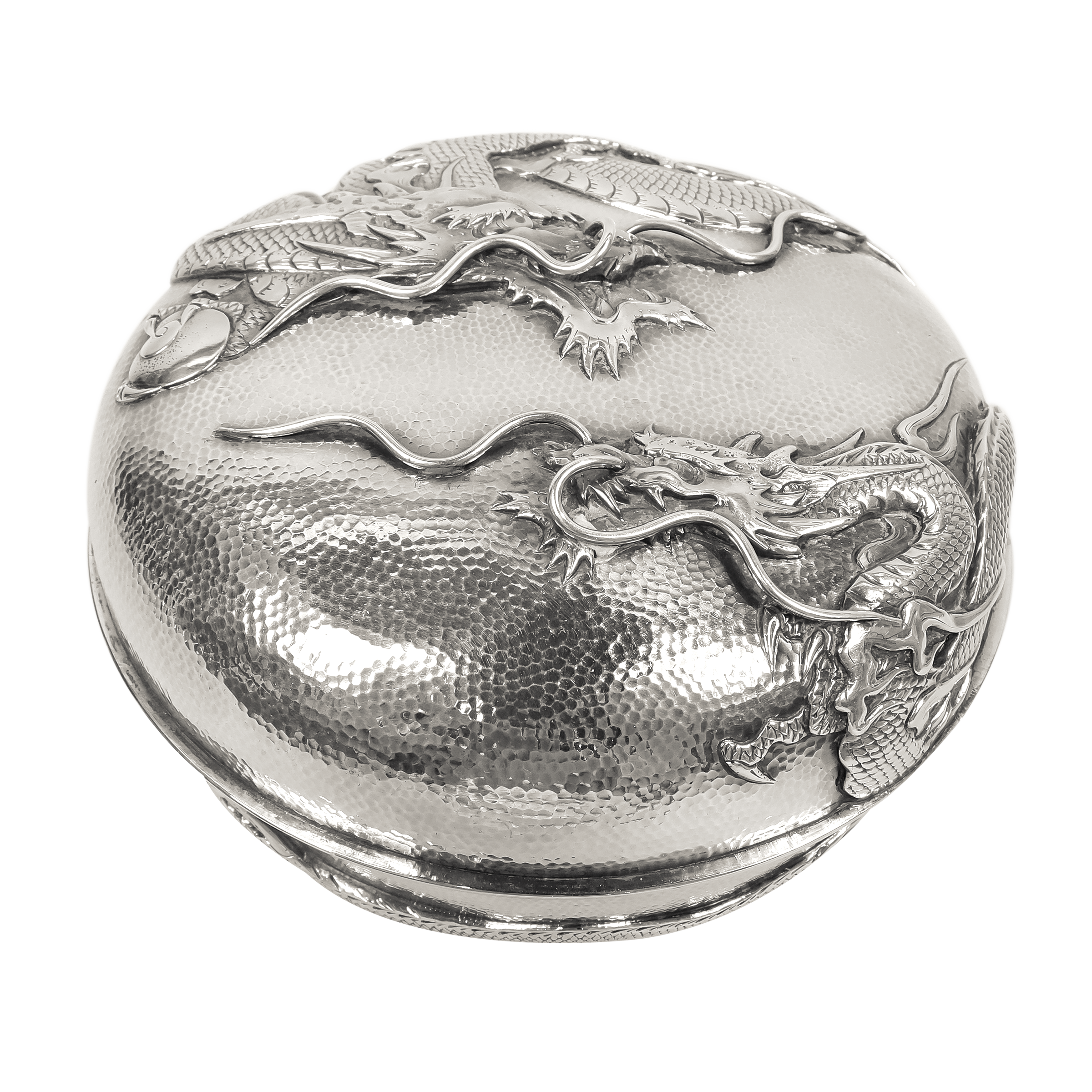 Vintage Japanese Silver Dragon Round Box Available For
