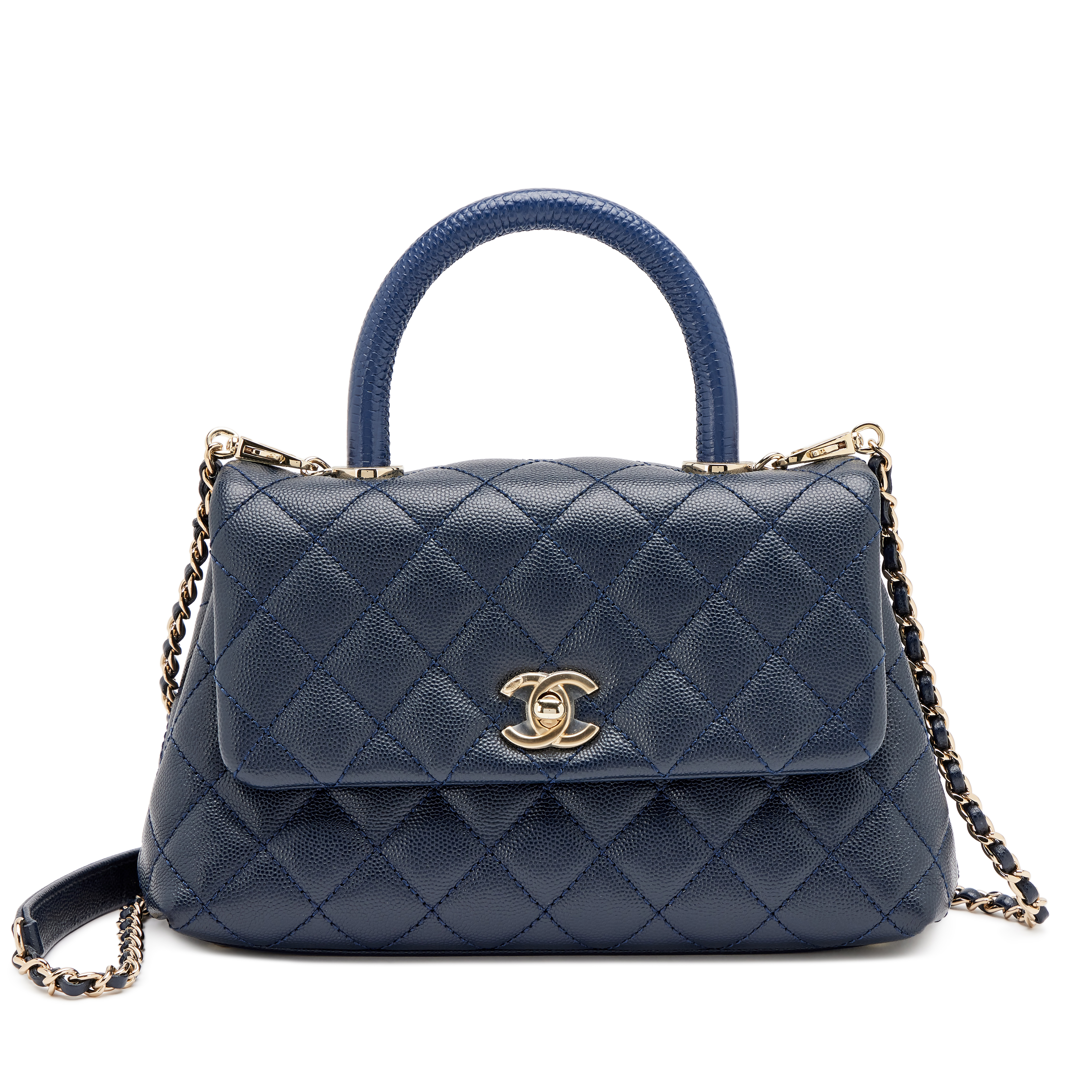 Chanel Navy Blue Quilted Caviar Lizard Embossed Mini Coco Top