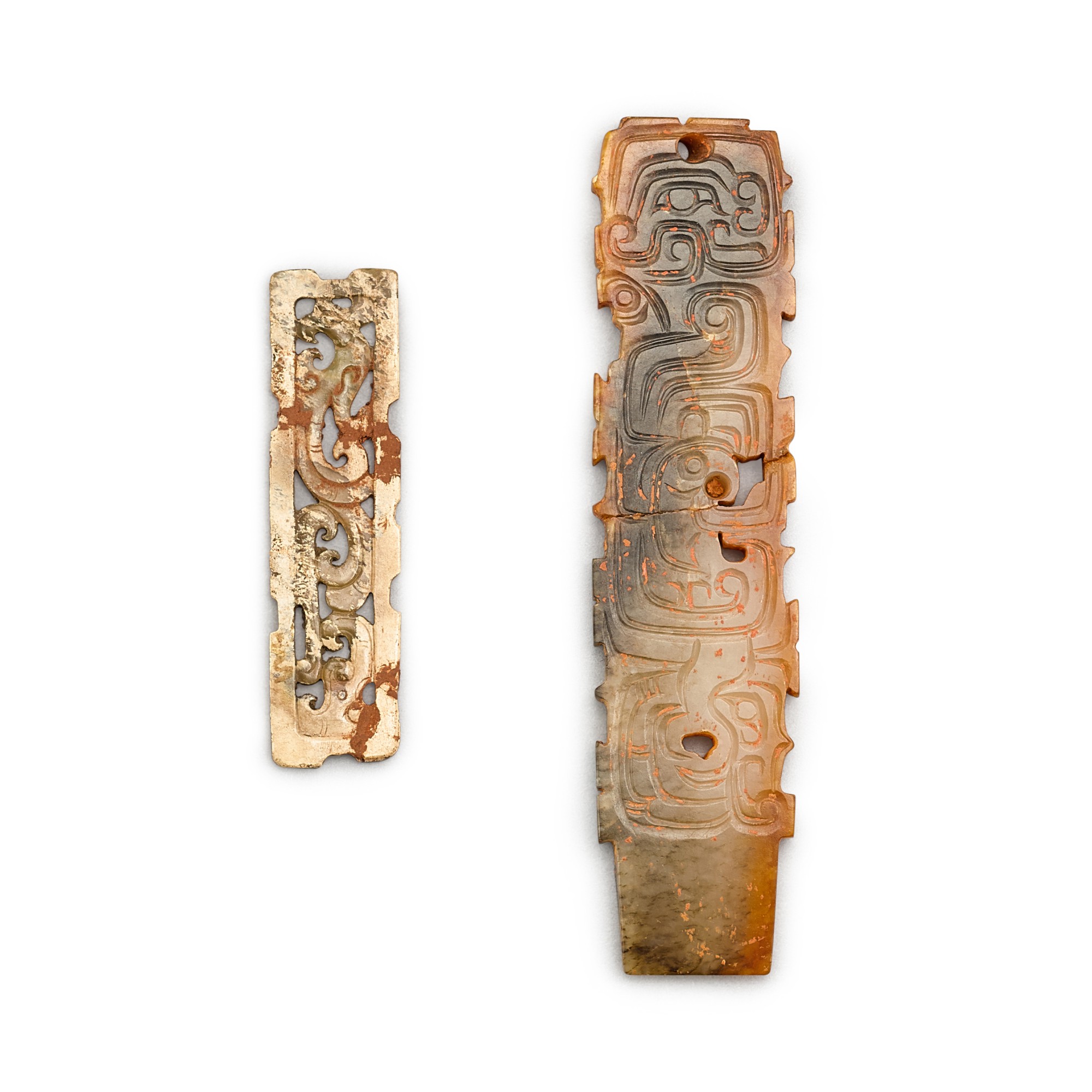 TWO ARCHAIC JADE ORNAMENTS WESTERN ZHOU DYNASTY AND WARRING STATES ...