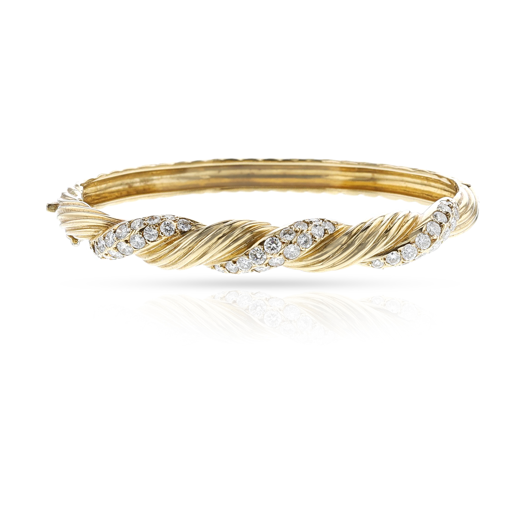 Van Cleef & Arpels Gold And Diamond Twisted Bangle Bracelet