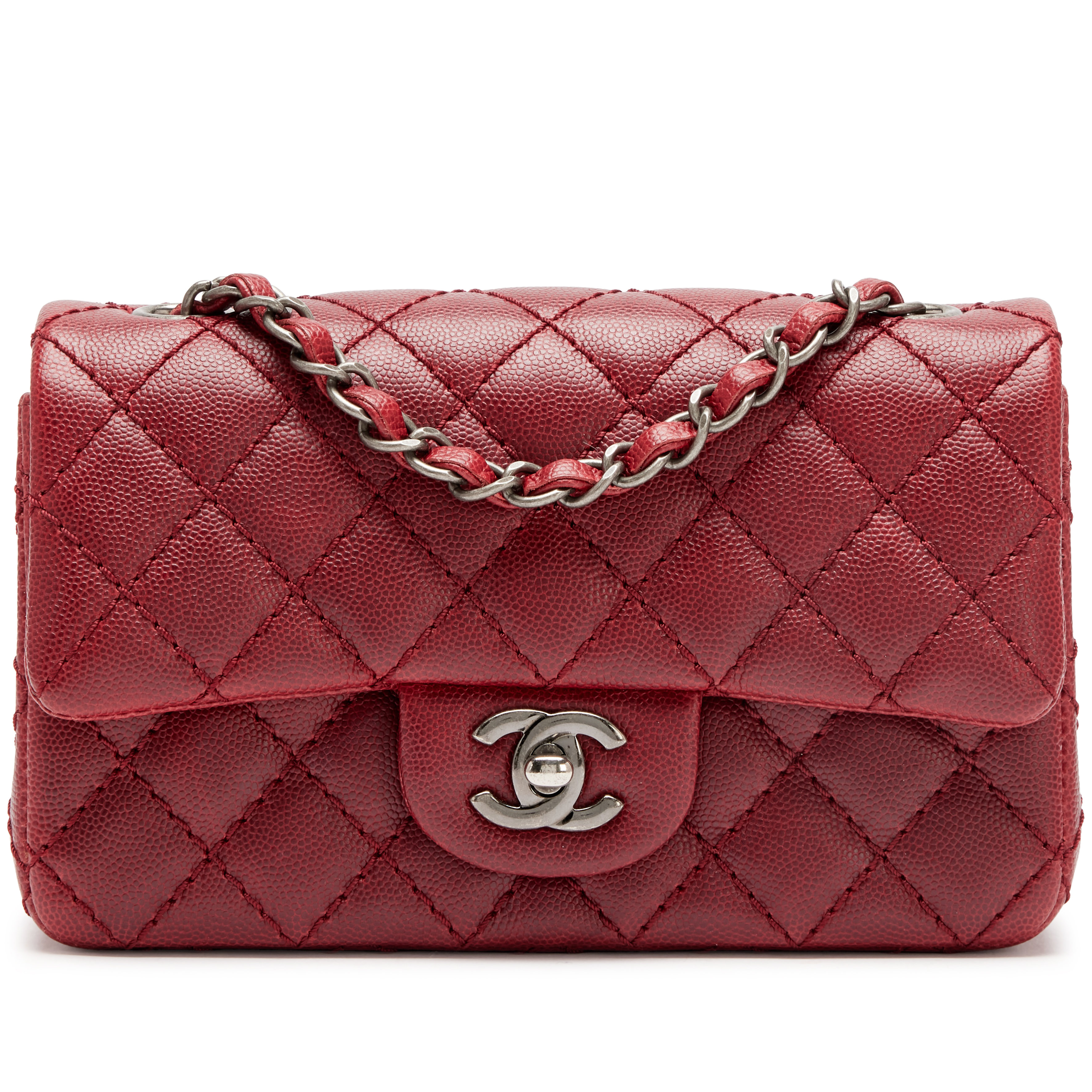 Chanel Dark Red Quilted Caviar Mini Rectangular Classic Single