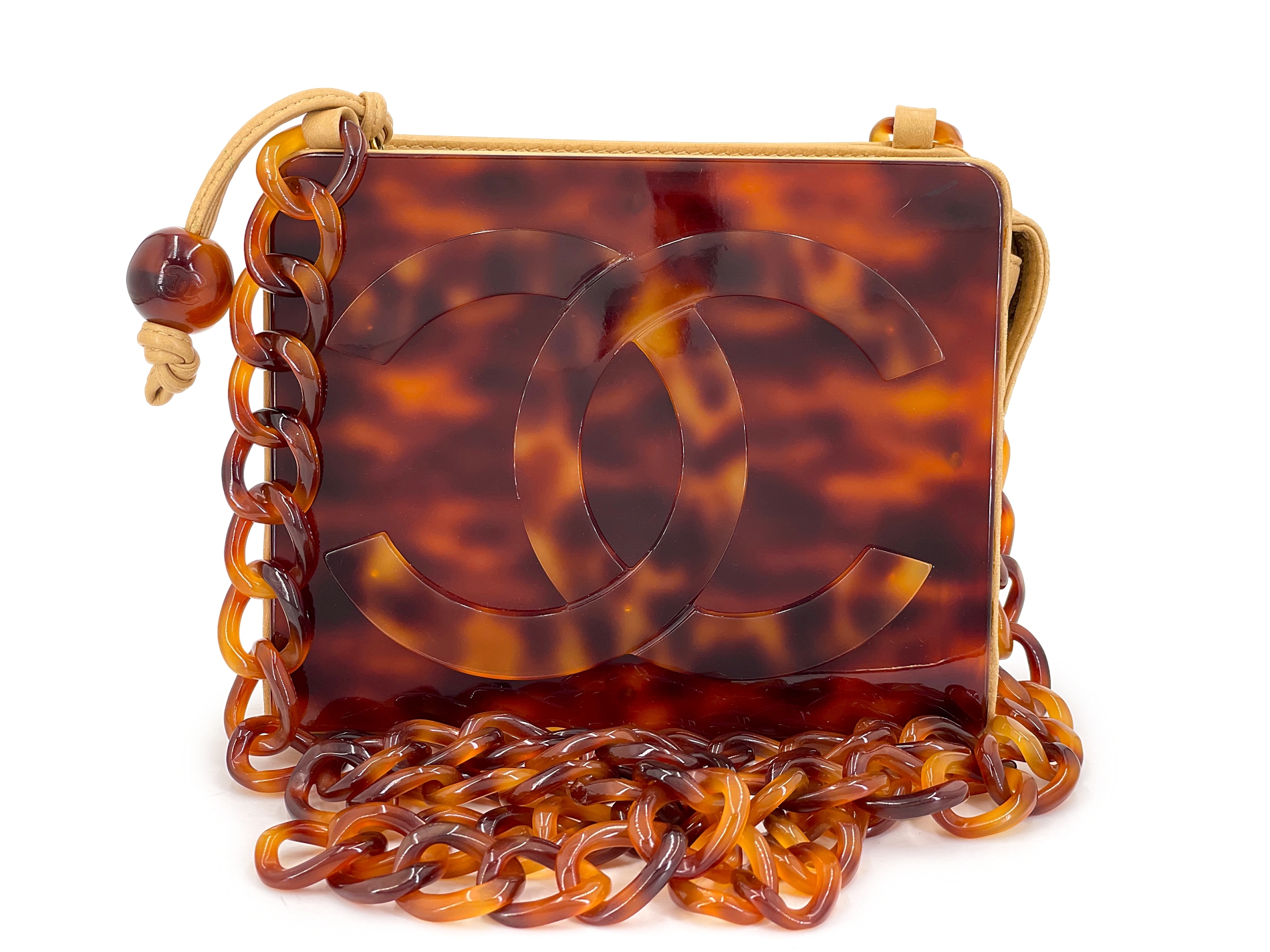 Chanel Vintage Vintage Tortoise Brown Resin CC Logo Crossbody Mini