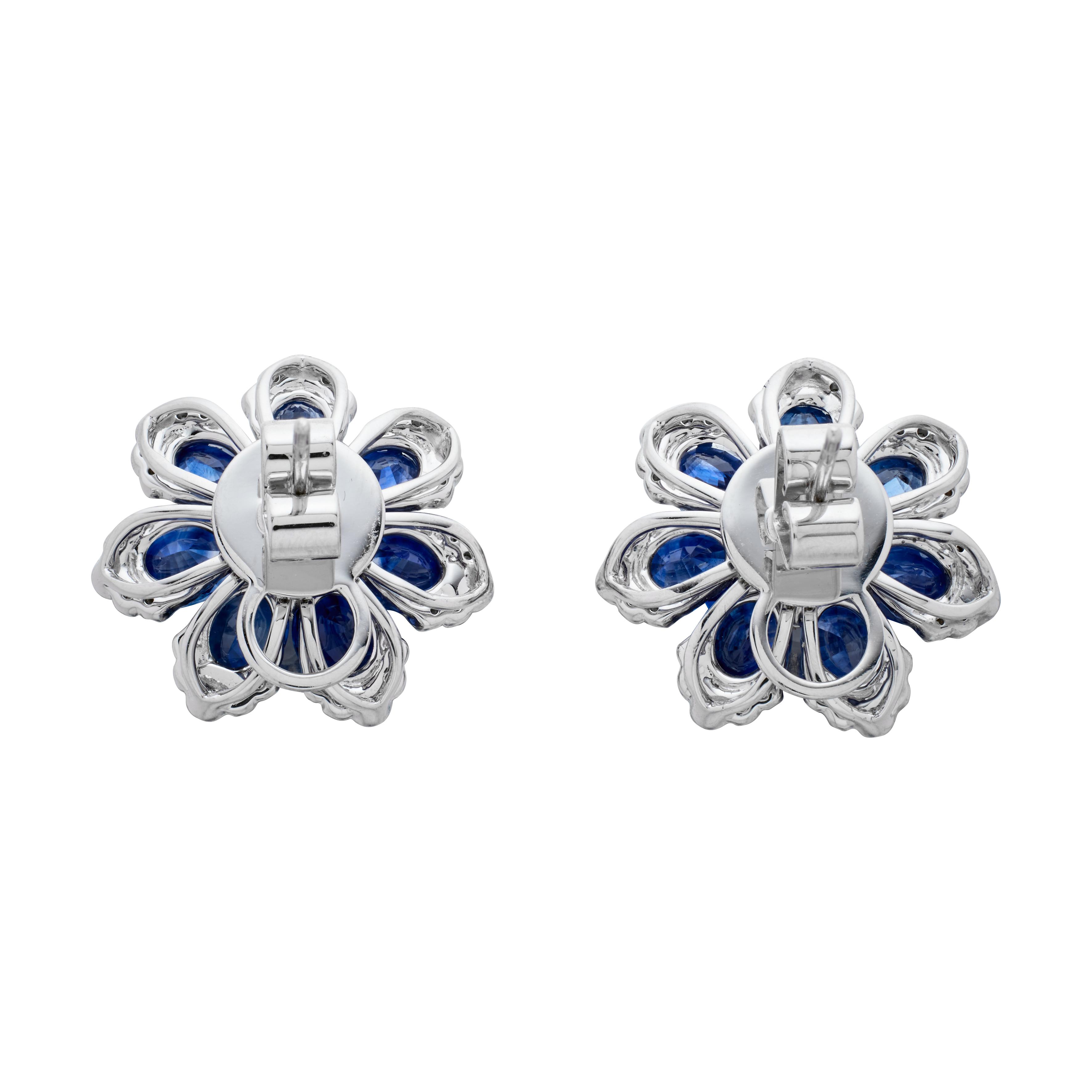 White Gold, Sapphire And Diamond Floral Earrings Available