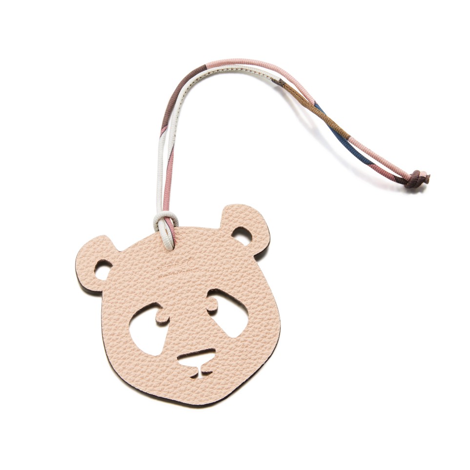 Hermès Rose And Brown Bi Color Panda Head Charm In Calfskin With