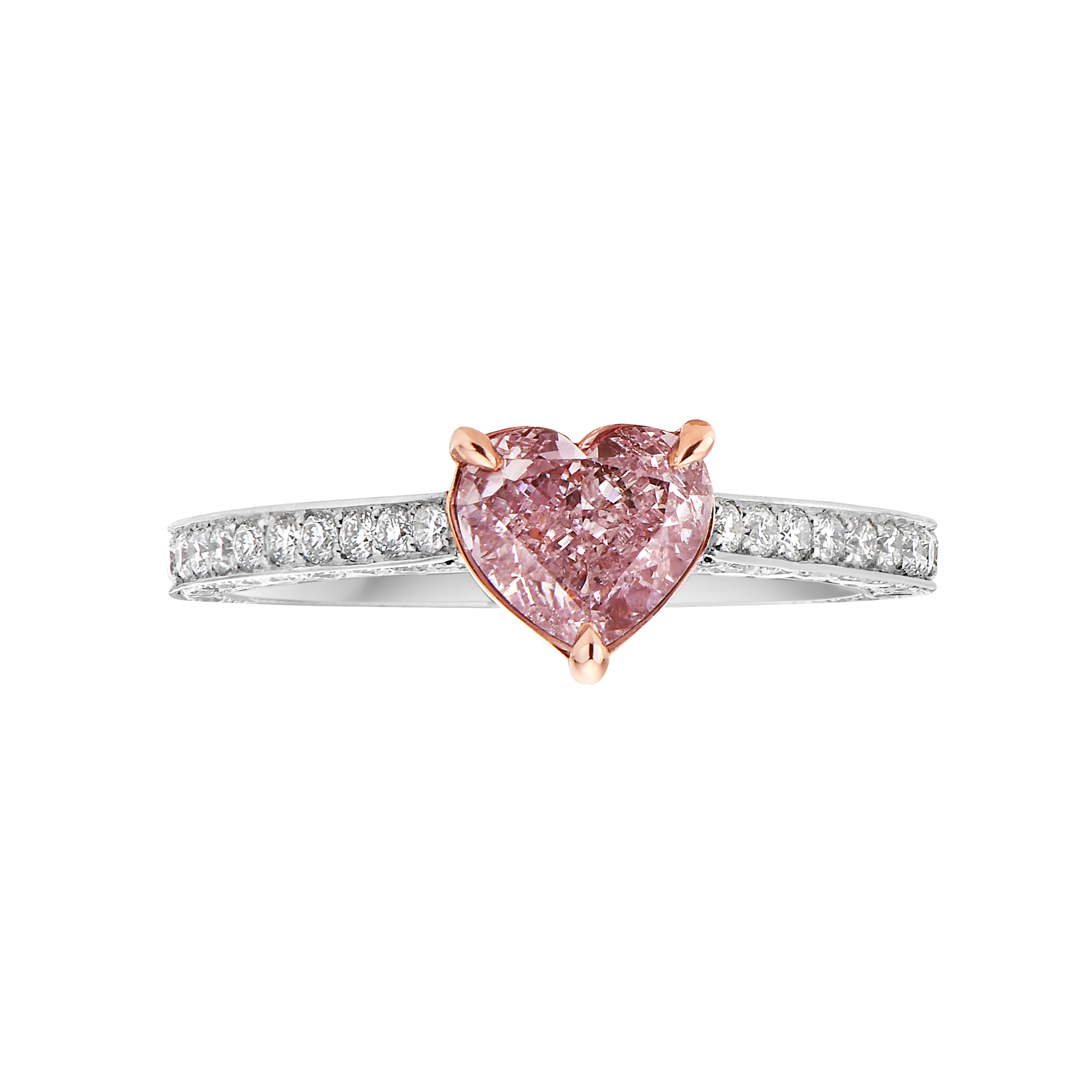 Platinum, Rose Gold, Fancy Pinkish Purple Heart Cut Diamond