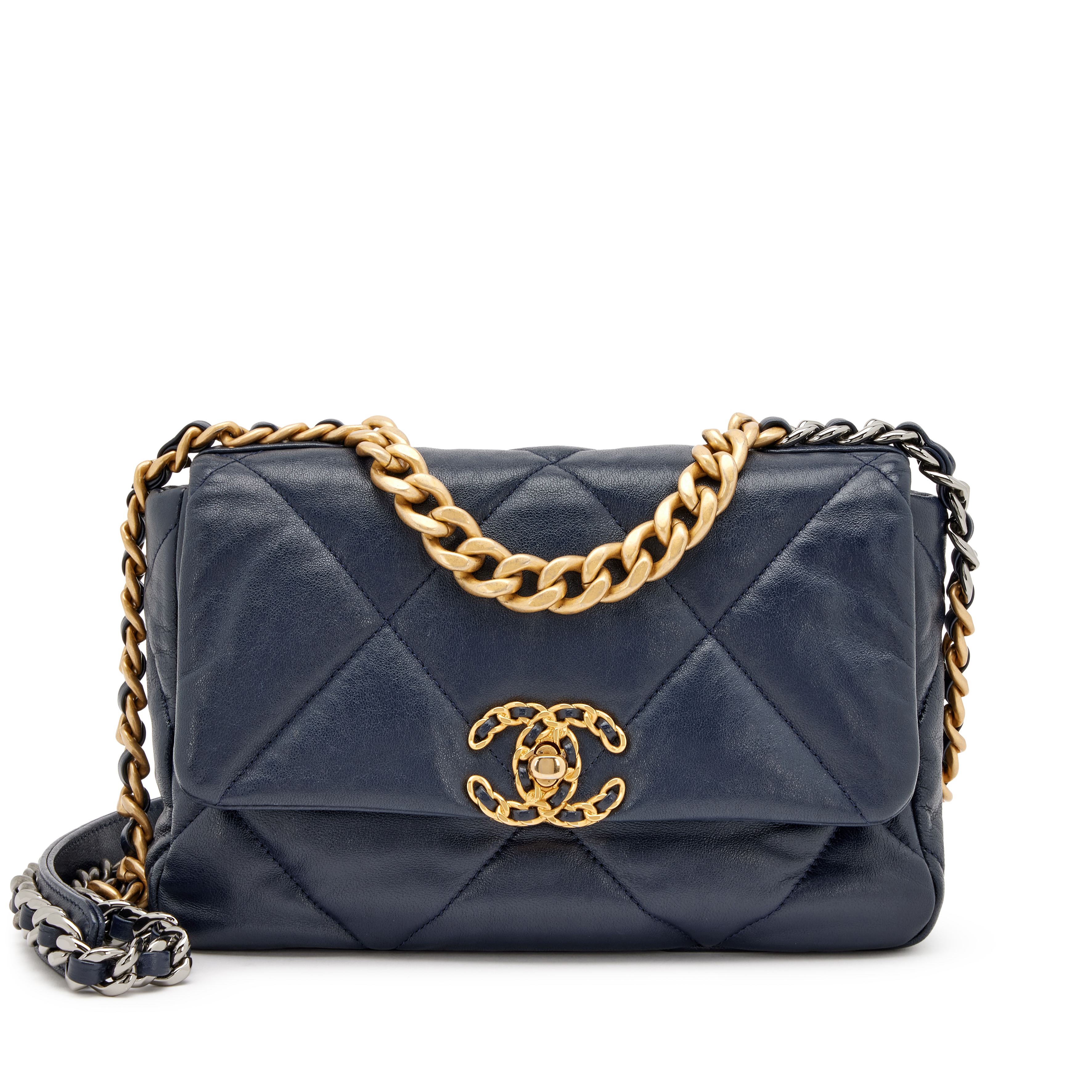 Chanel Midnight Blue Goatskin Small 19 Flap Bag Aged Mixed