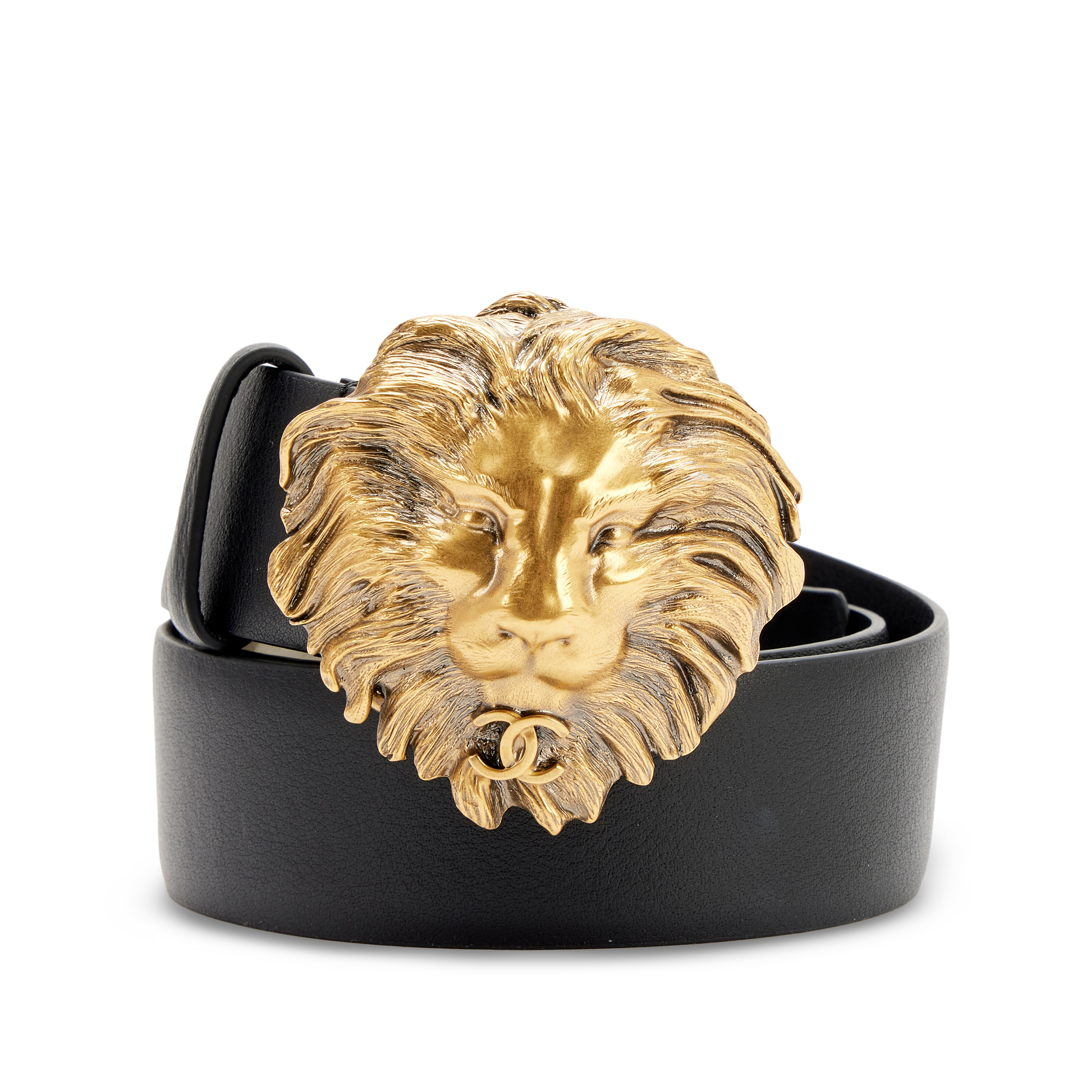 CHANEL ベルト 70/28 chanel-gold-lion-buckle-black-