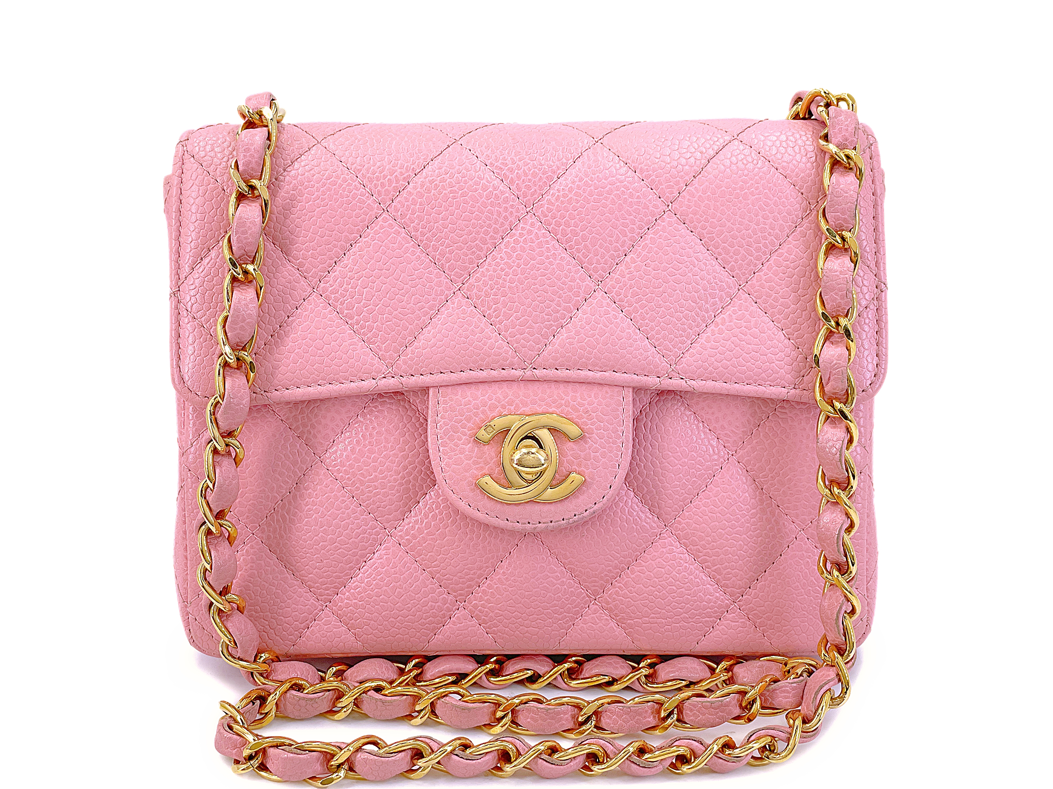 Chanel Sakura Pink Quilted Caviar Classic Square Mini Flap Bag Chanel Sakura Pink Quilted Caviar Classic Square Mini Flap Bag
