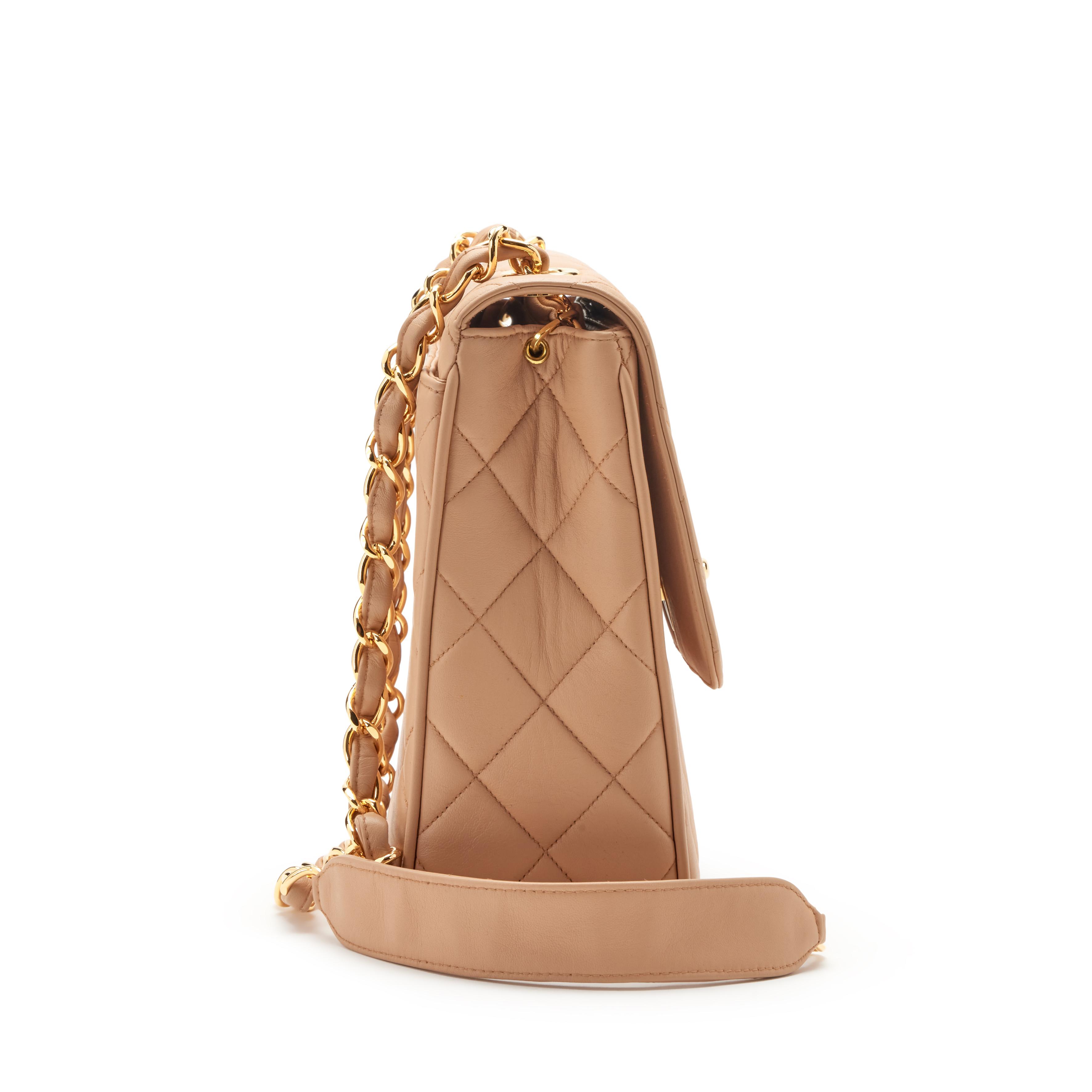 Beige Quilted Lambskin XL CC Jumbo Square Flap Gold Hardware, 1991-1994