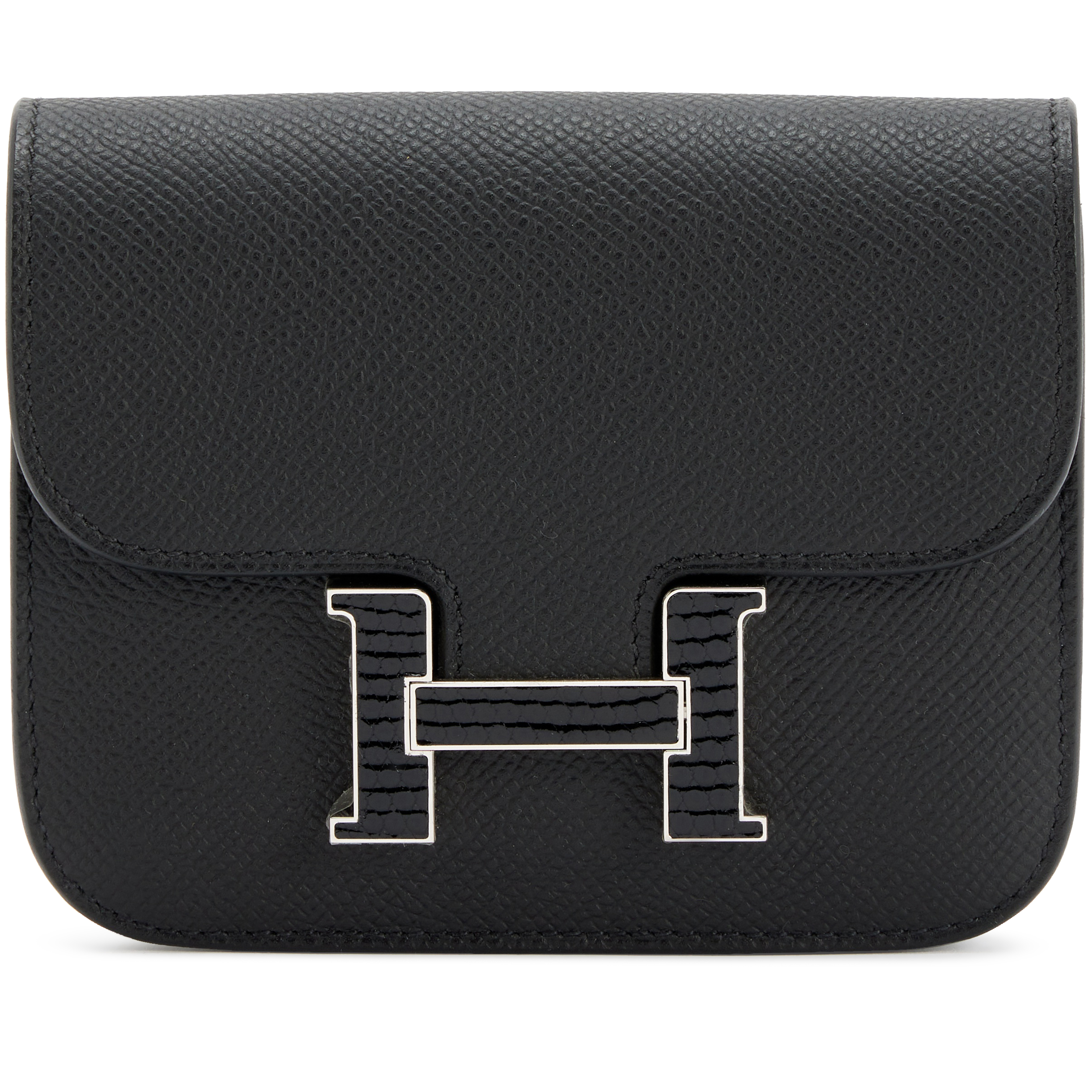 Hermès Black Epsom Constance Slim Wallet With Lizard And Palladium