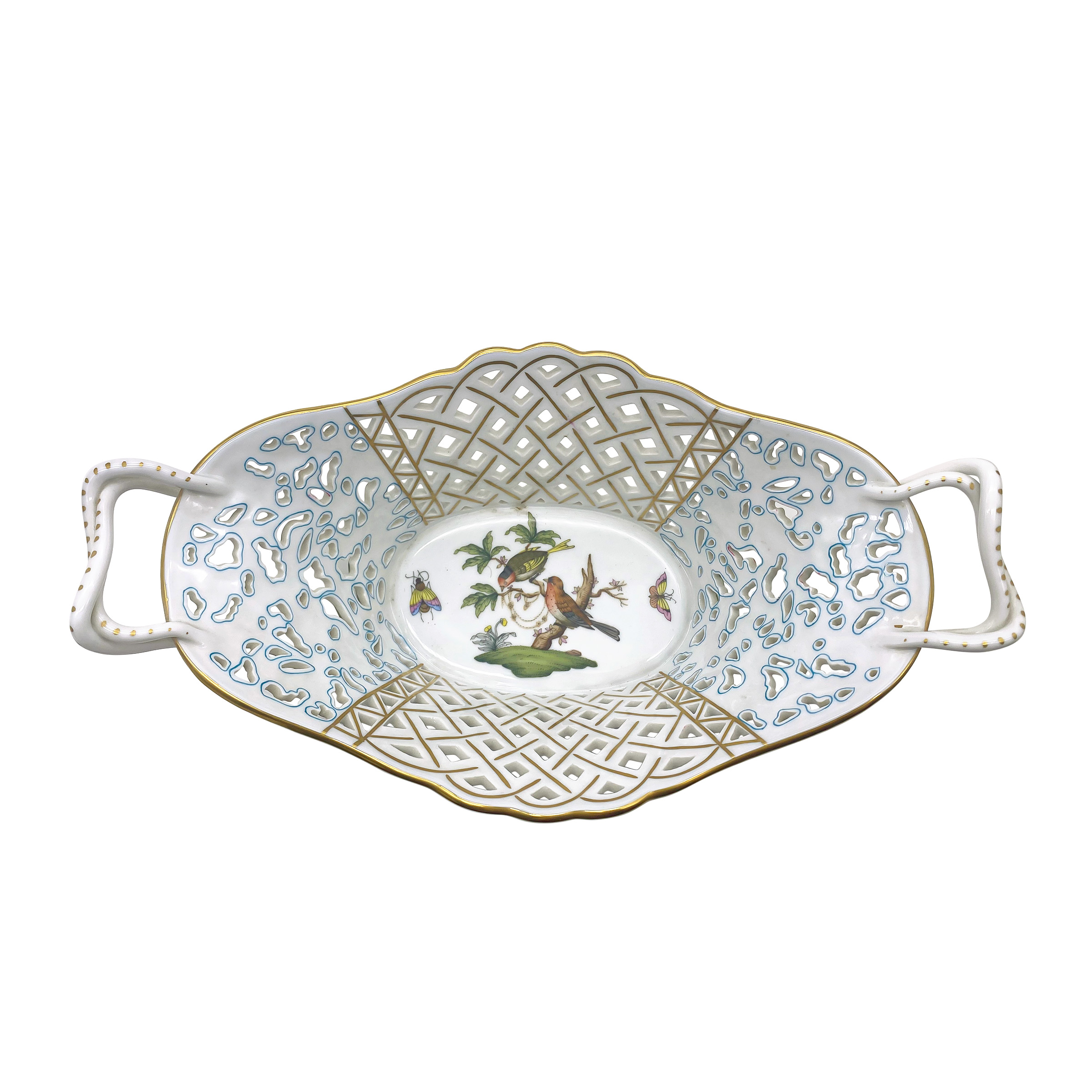 Herend Vintage Hungarian Victorian Style Porcelain Basket