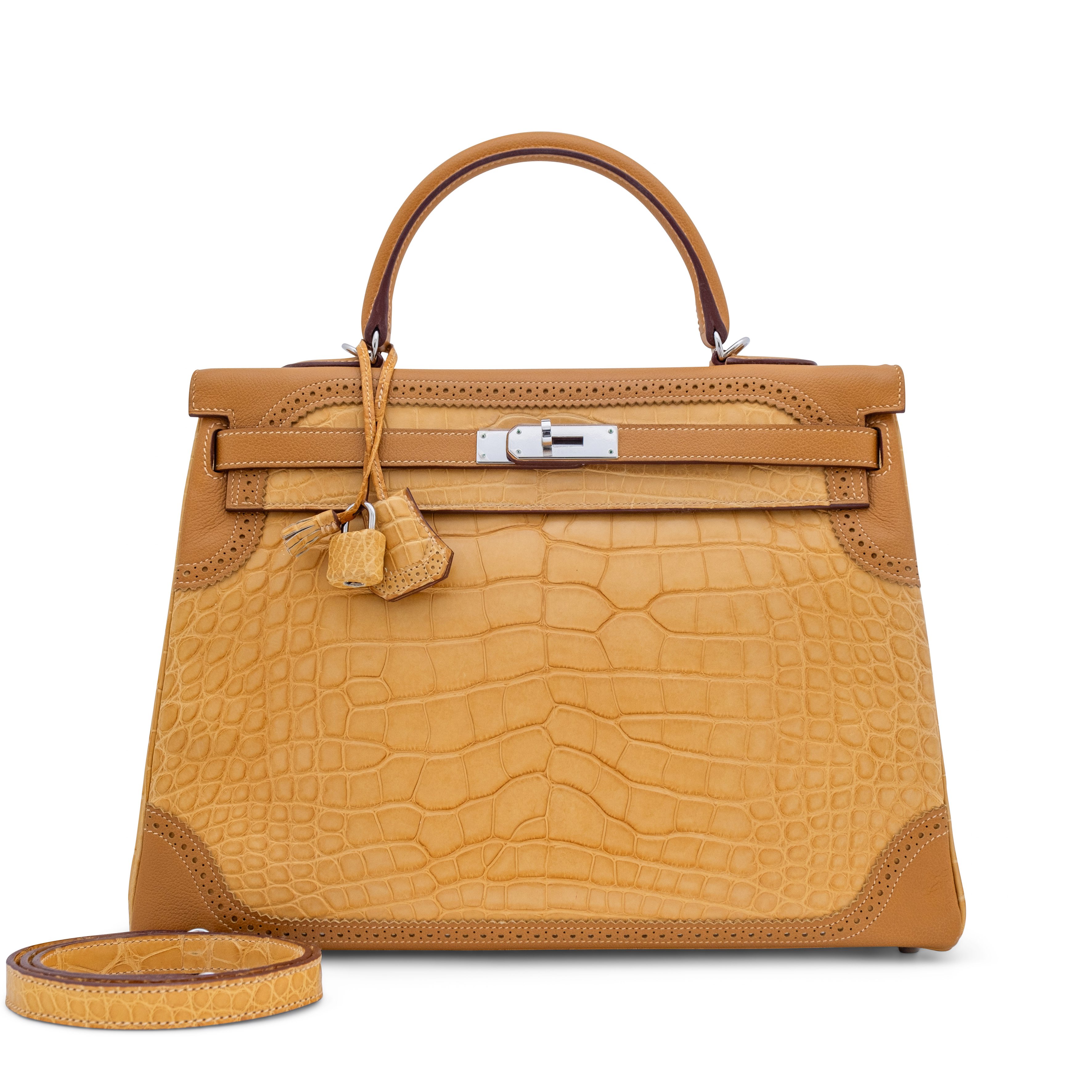 Hermès Vanille Matte Alligator And Gold Evercolor Kelly Ghillies