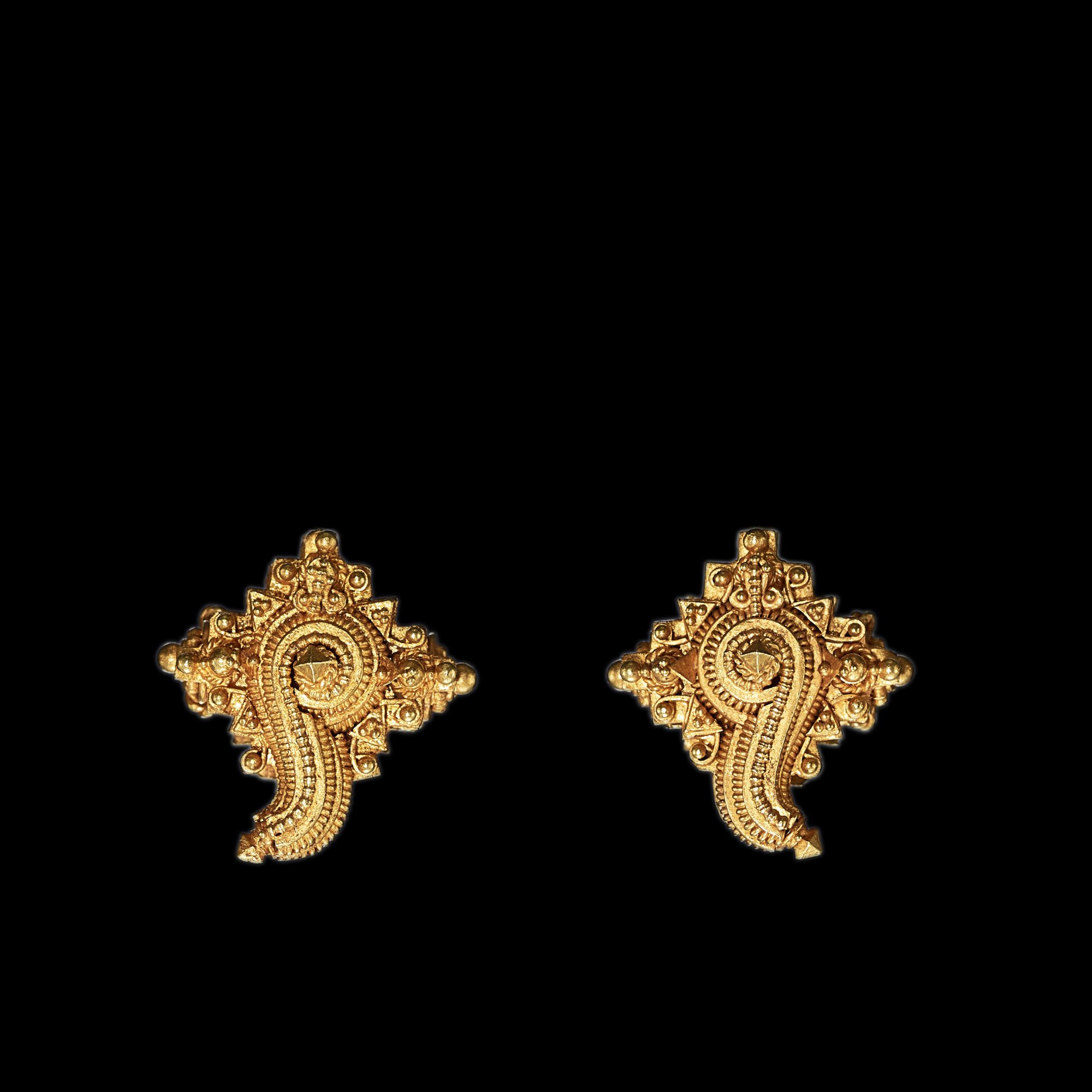 A pair of conch-shaped gold cord clasps Java, Indonesia, 7th - 12th ...