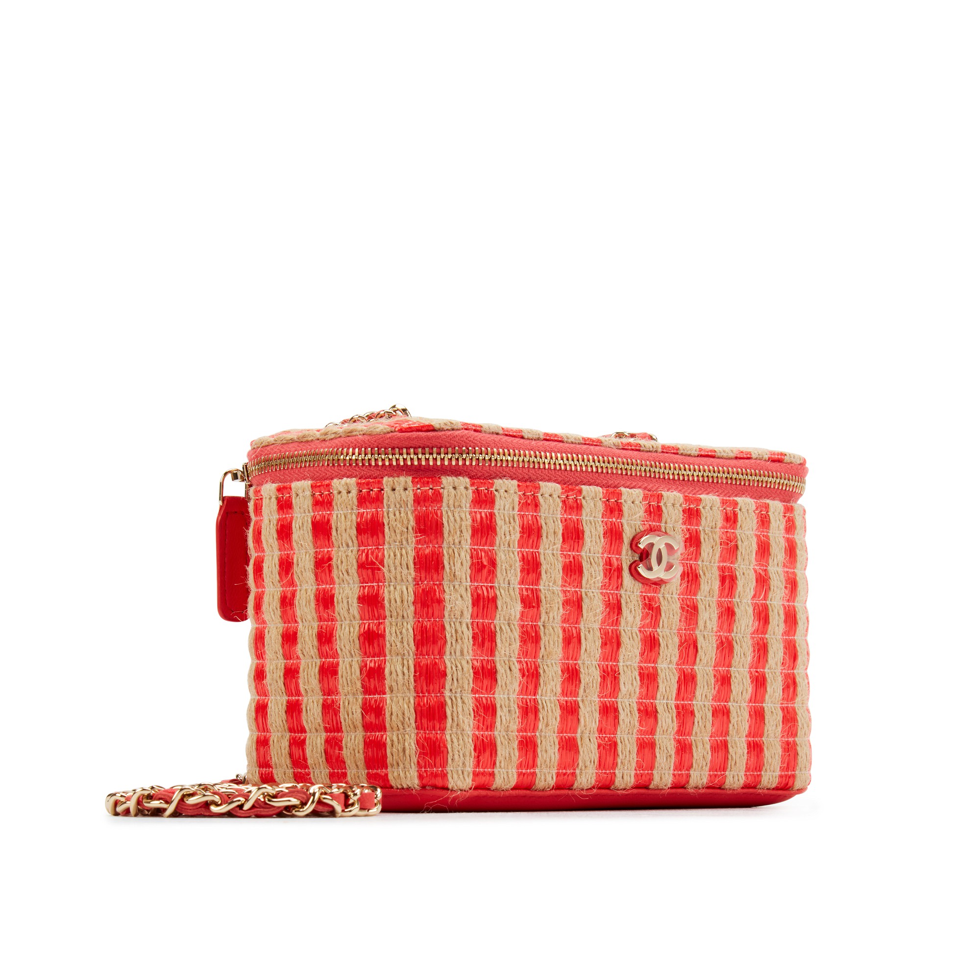 Chanel Classic Vanity Case with Chain Striped Raffia and Jute Mini at  1stDibs