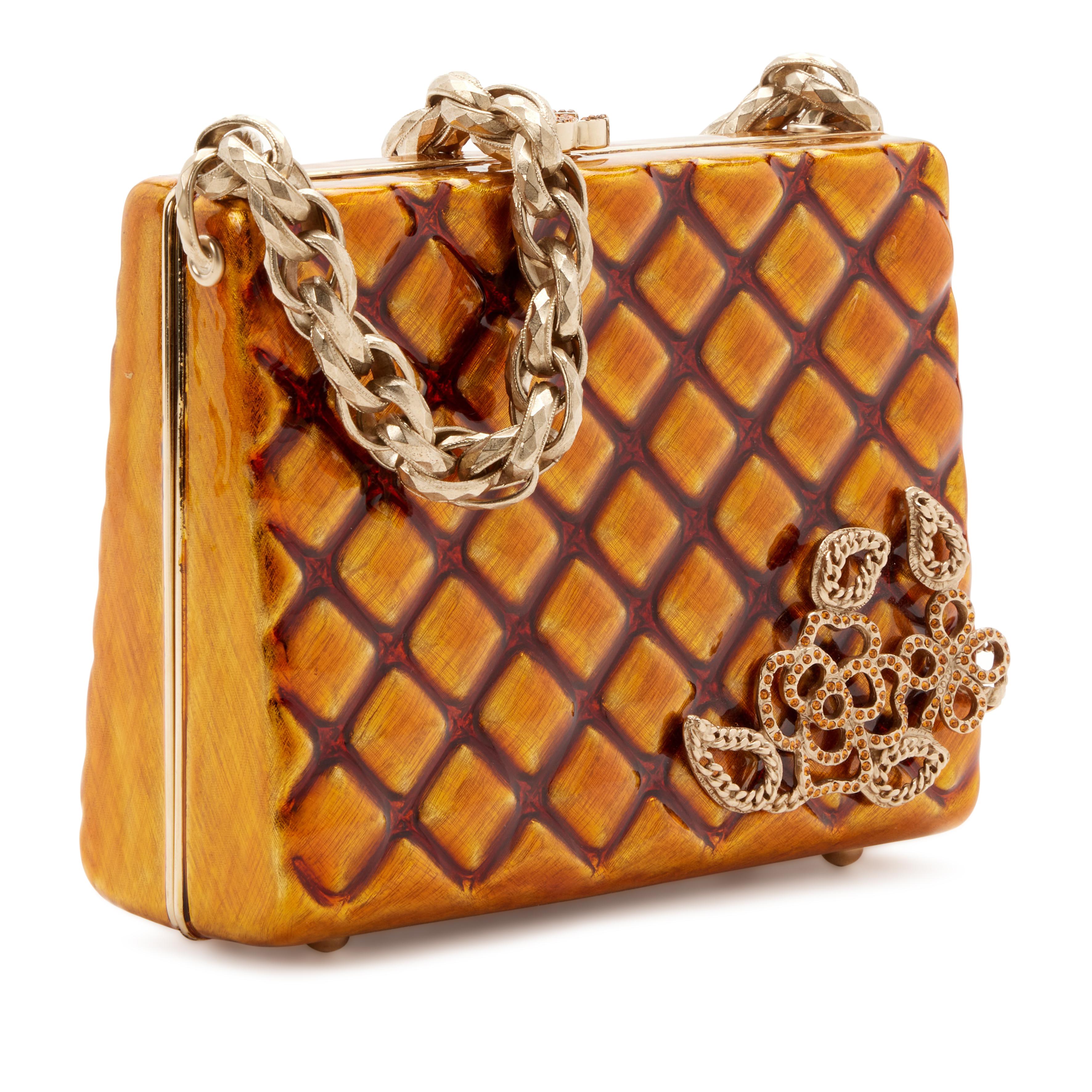 Chanel Amber Quilted Enamel Embellished Camellia Chain Handle