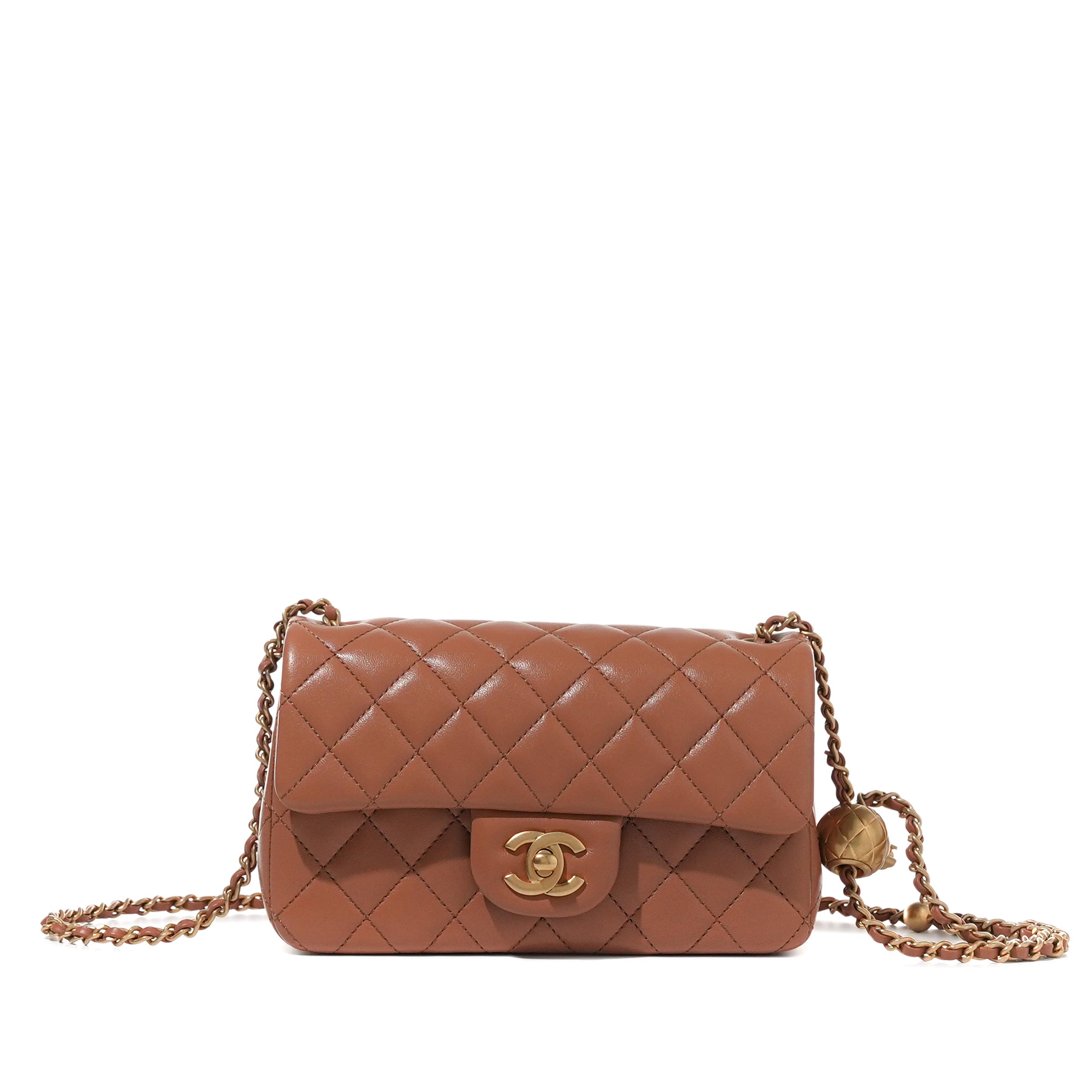 Chanel Brown Quilted Lambskin Pearl Crush Flap Bag Brushed Gold
